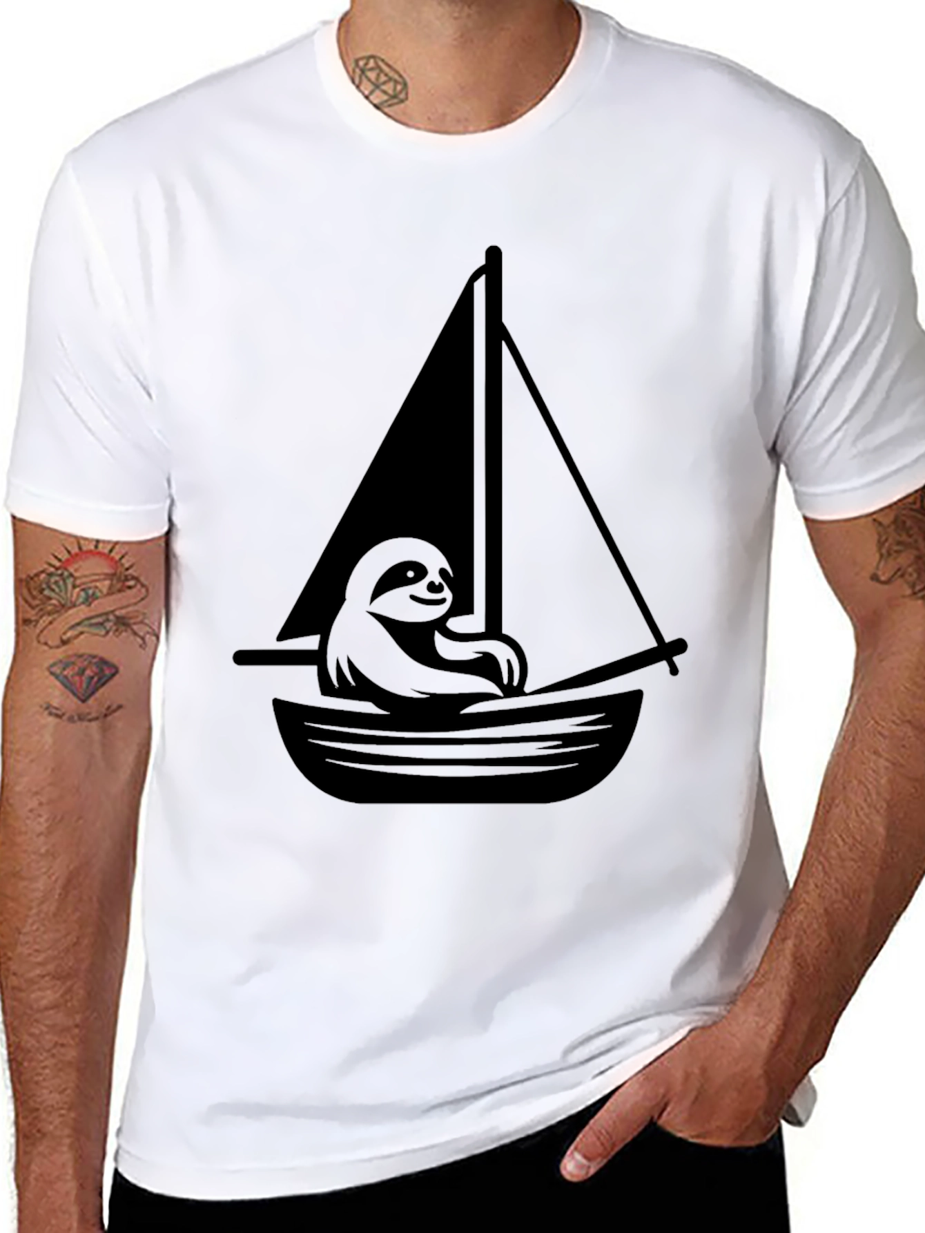Black Sloth on a Sailboat Graphic T-Shirt view 8