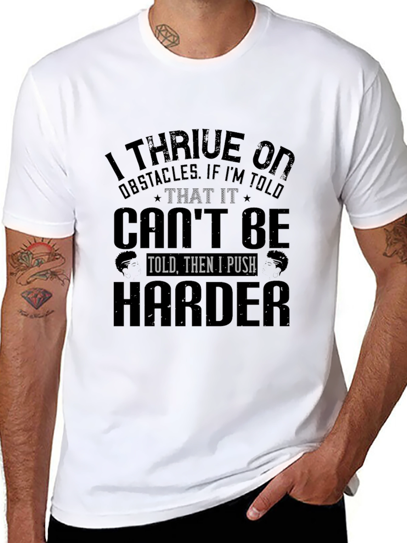 Black I Thrive on Obstacles Black T-Shirt view 8