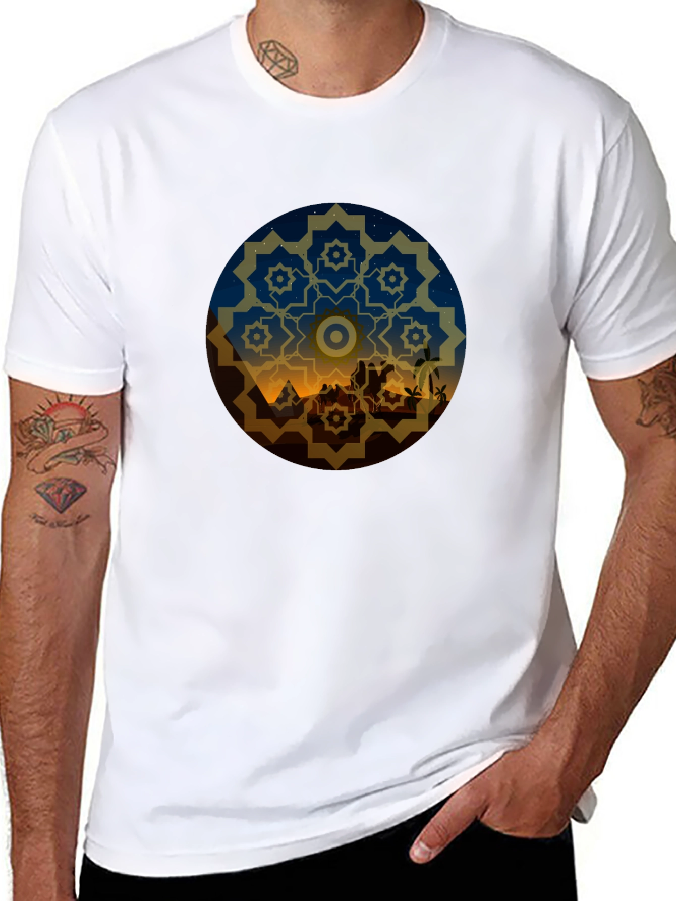Black Desert Night Mandala Graphic Tee - Black view 8