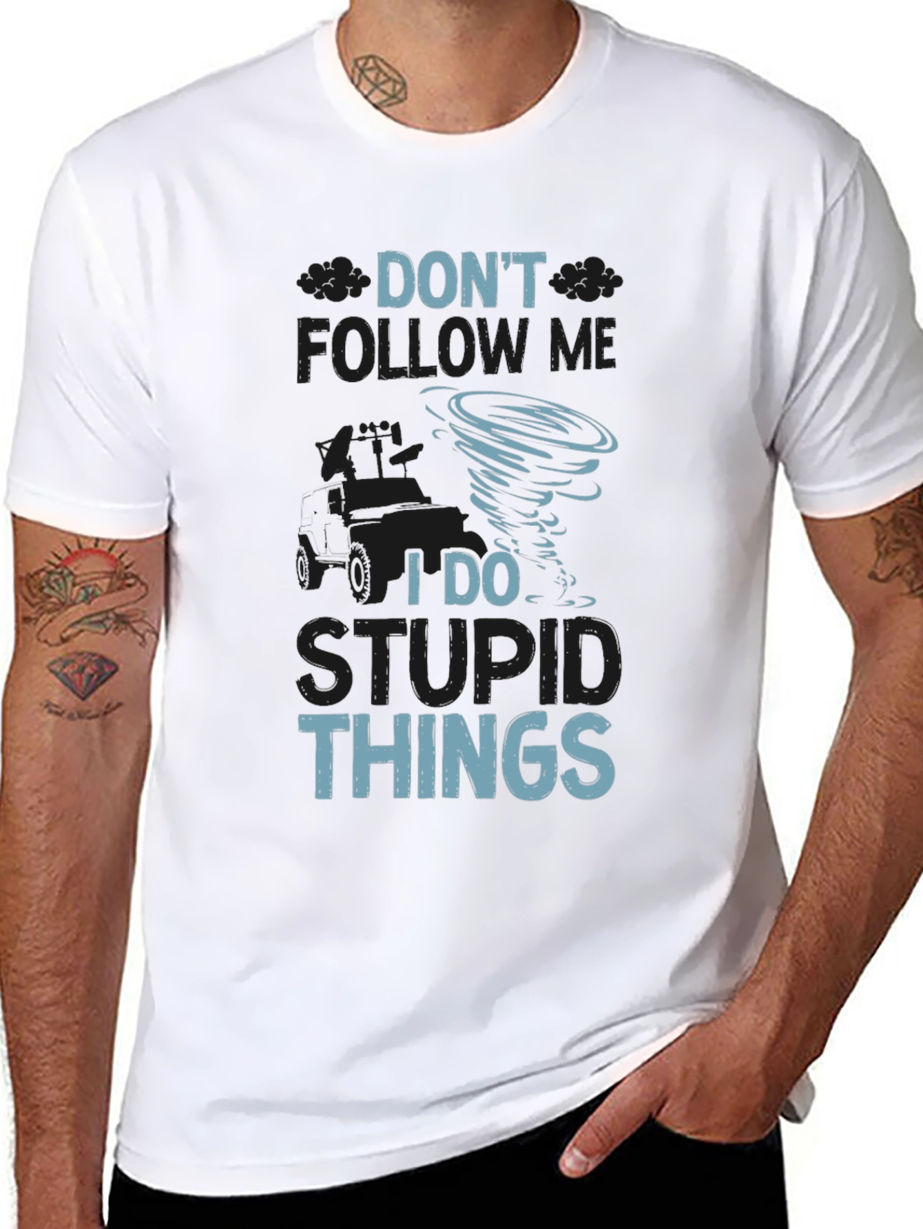 Black Don't Follow Me I Do Stupid Things T-Shirt view 8