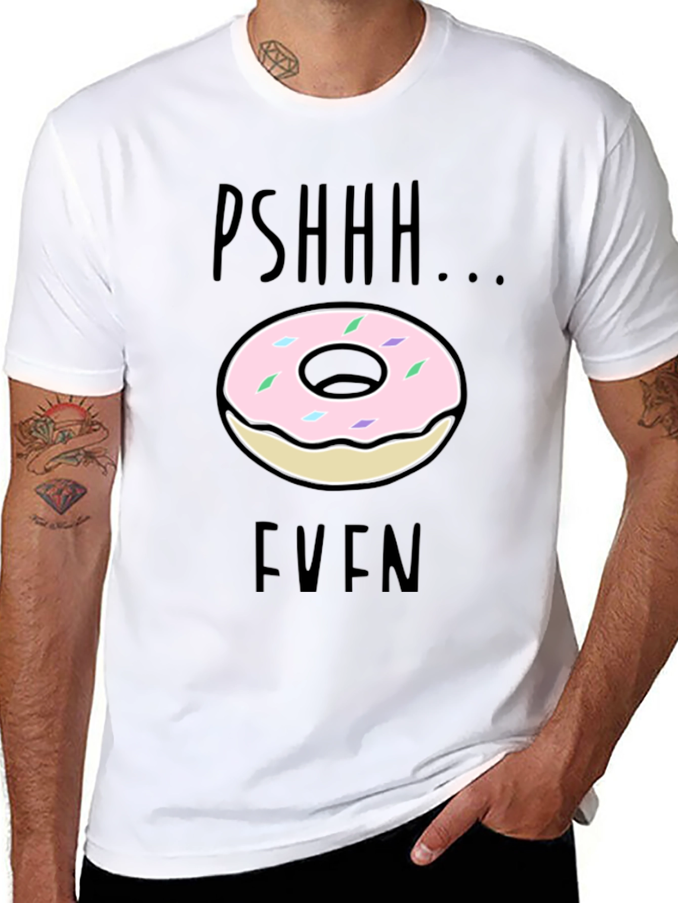 Black Pshhh Donut Even Graphic Tee - Funny Casual Shirt view 8