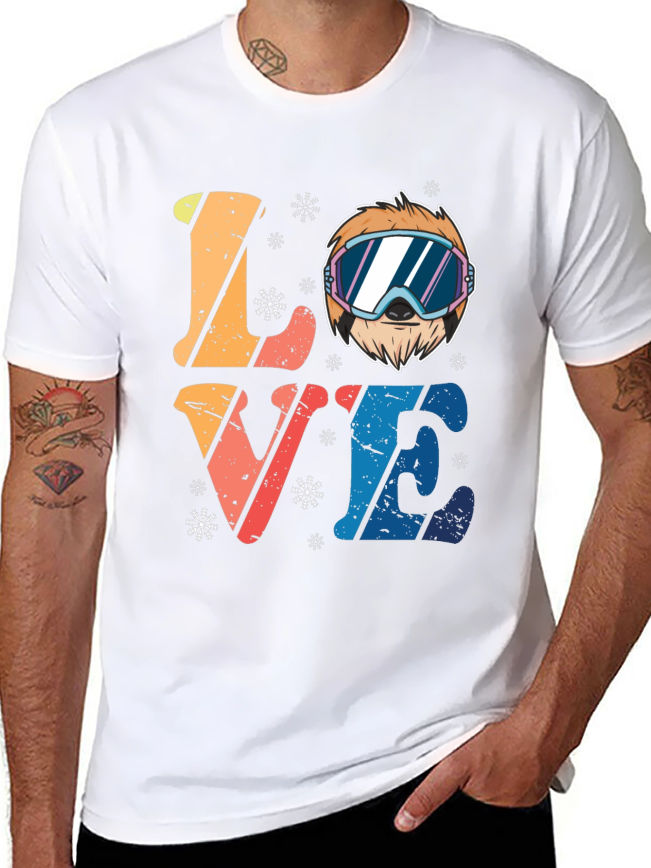 Black Ski Sloth 'Love' Graphic Tee - Winter Fun view 8
