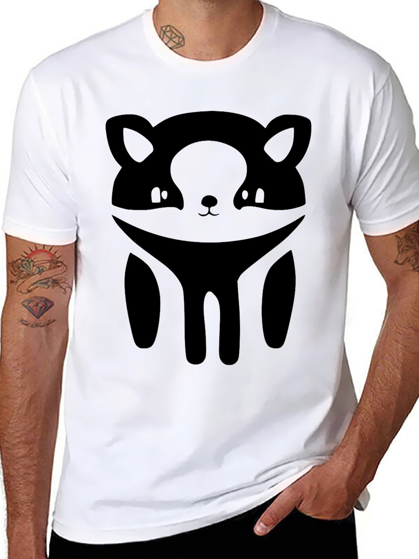 Minimalist Raccoon Graphic Black T-Shirt - 8