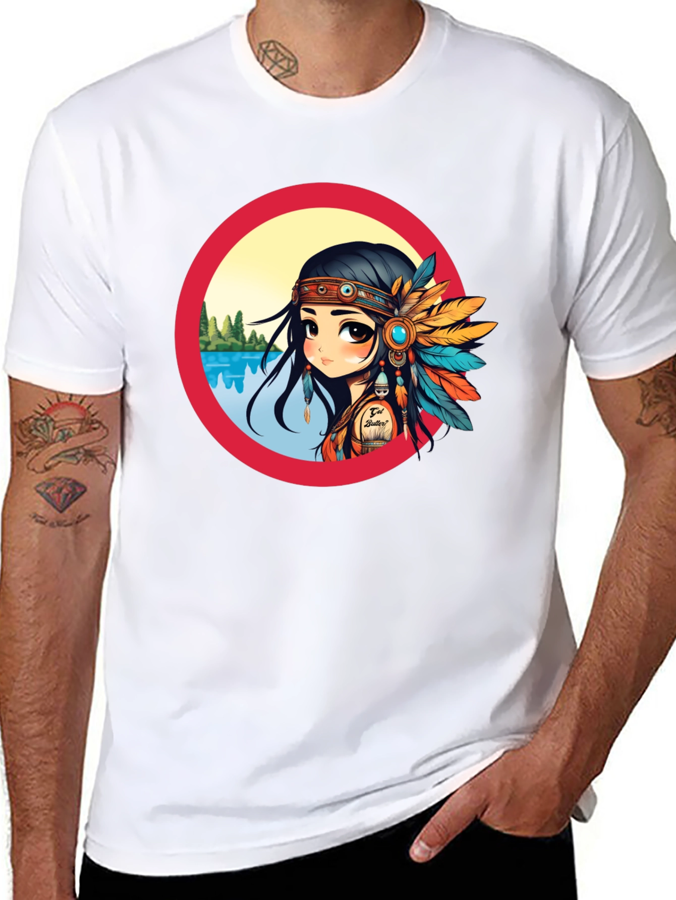Black Cartoon Native American Girl Graphic Tee view 8