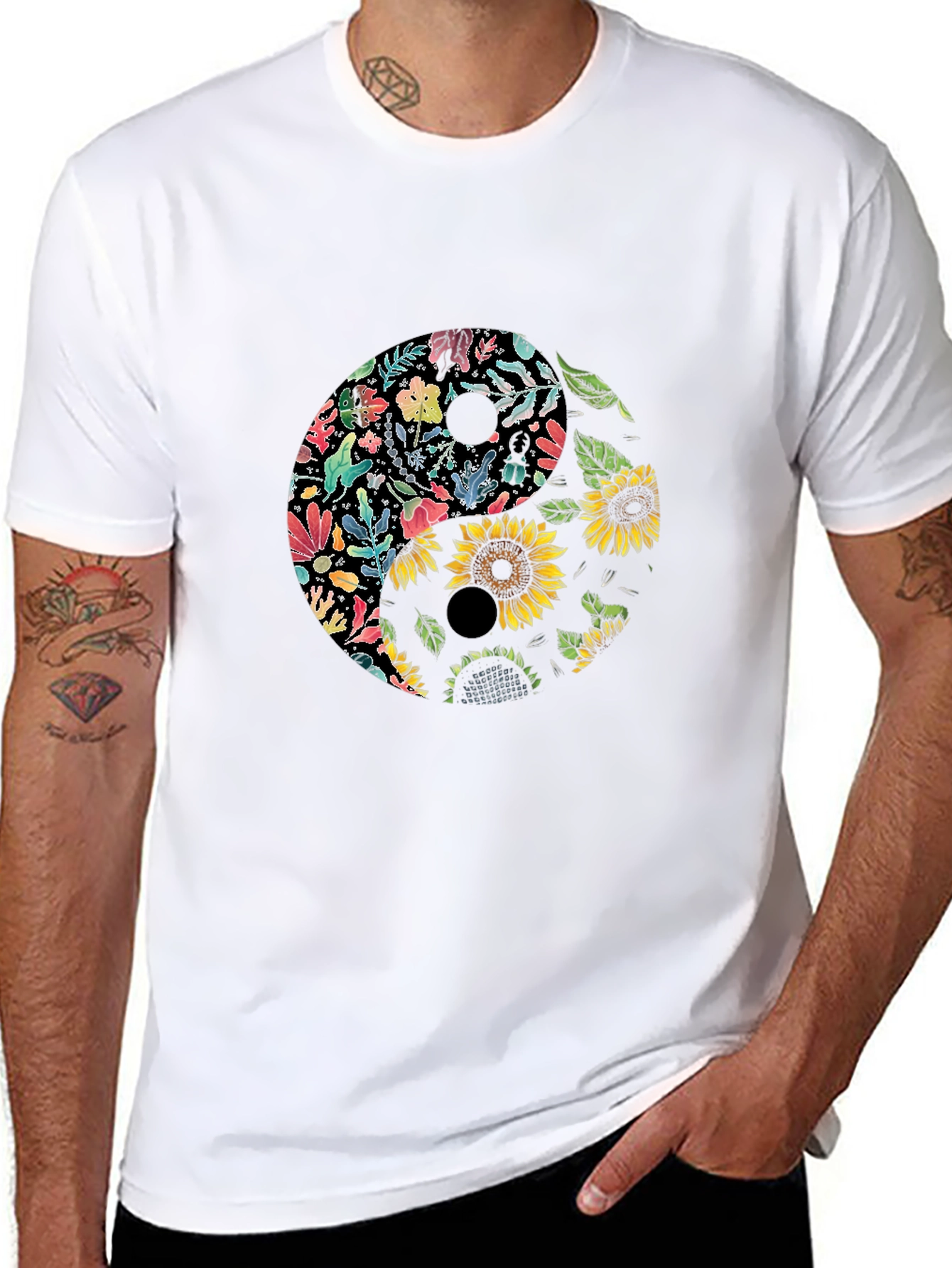 Black Floral Yin Yang Graphic Tee - Black view 8