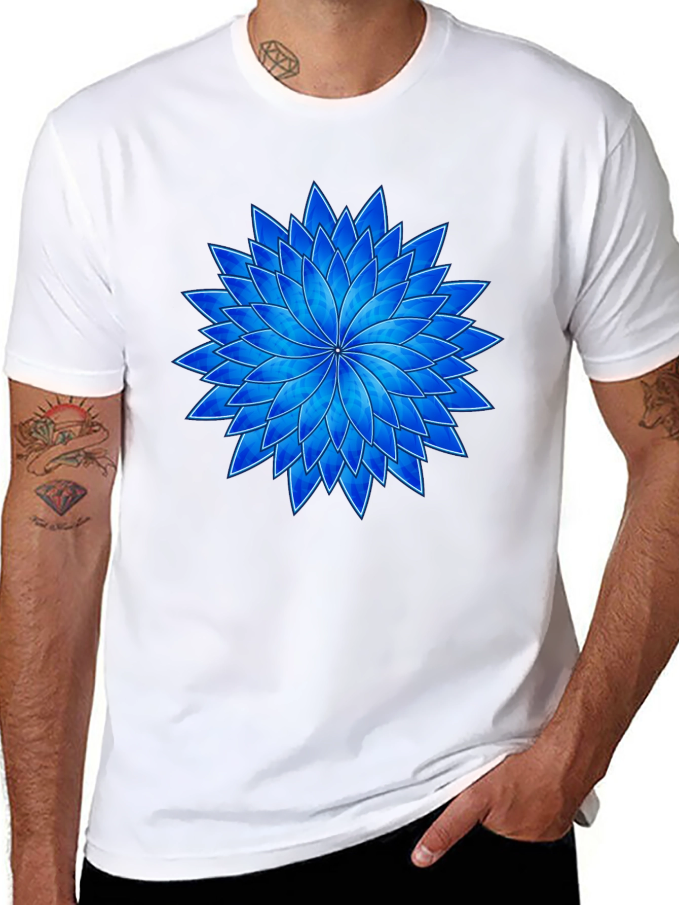 Black Blue Flower Graphic Black T-Shirt view 8
