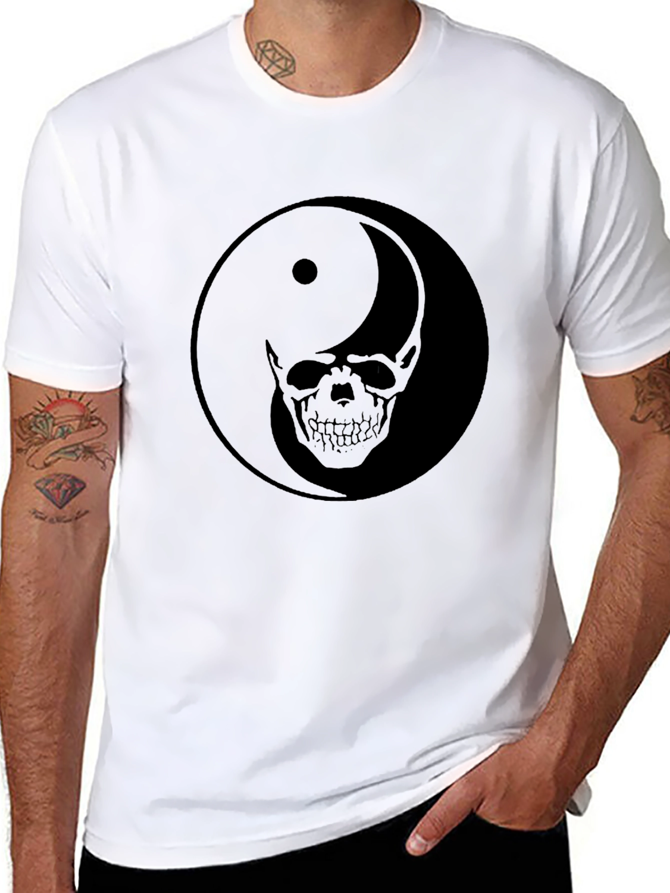 Black Yin Yang Skull Graphic Black T-Shirt view 8