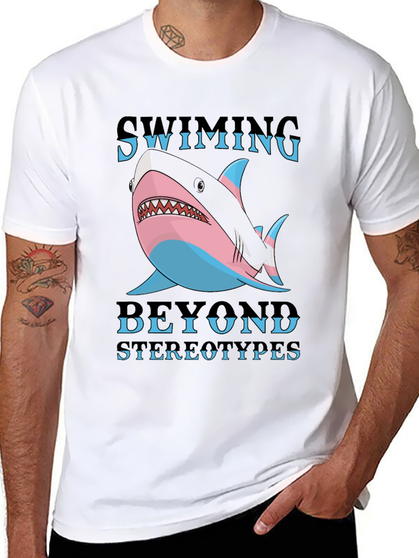 Black Swimming Beyond Stereotypes Shark T-Shirt view 8