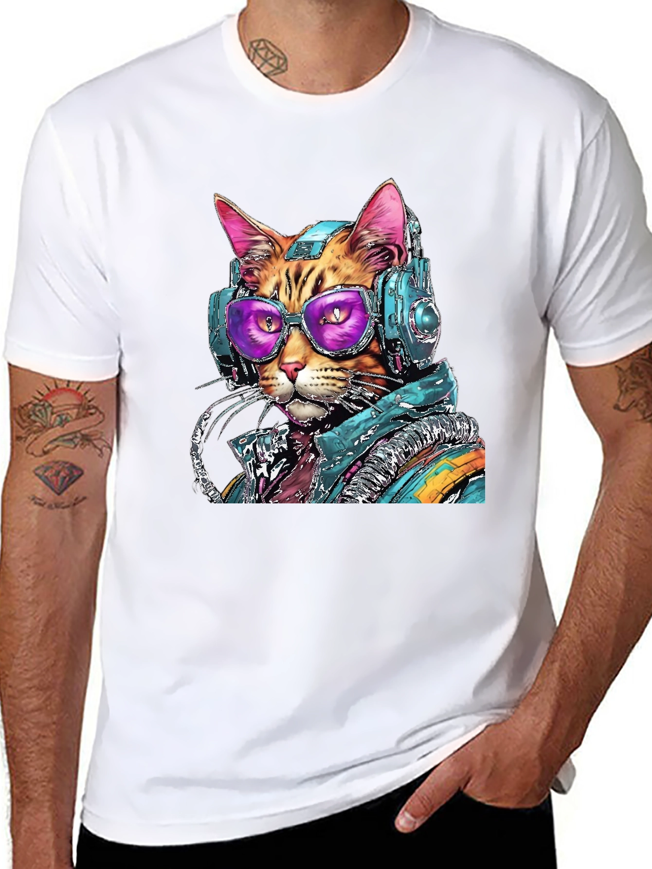Black Cool Cat DJ Graphic Tee - Black Cotton Comfort view 8
