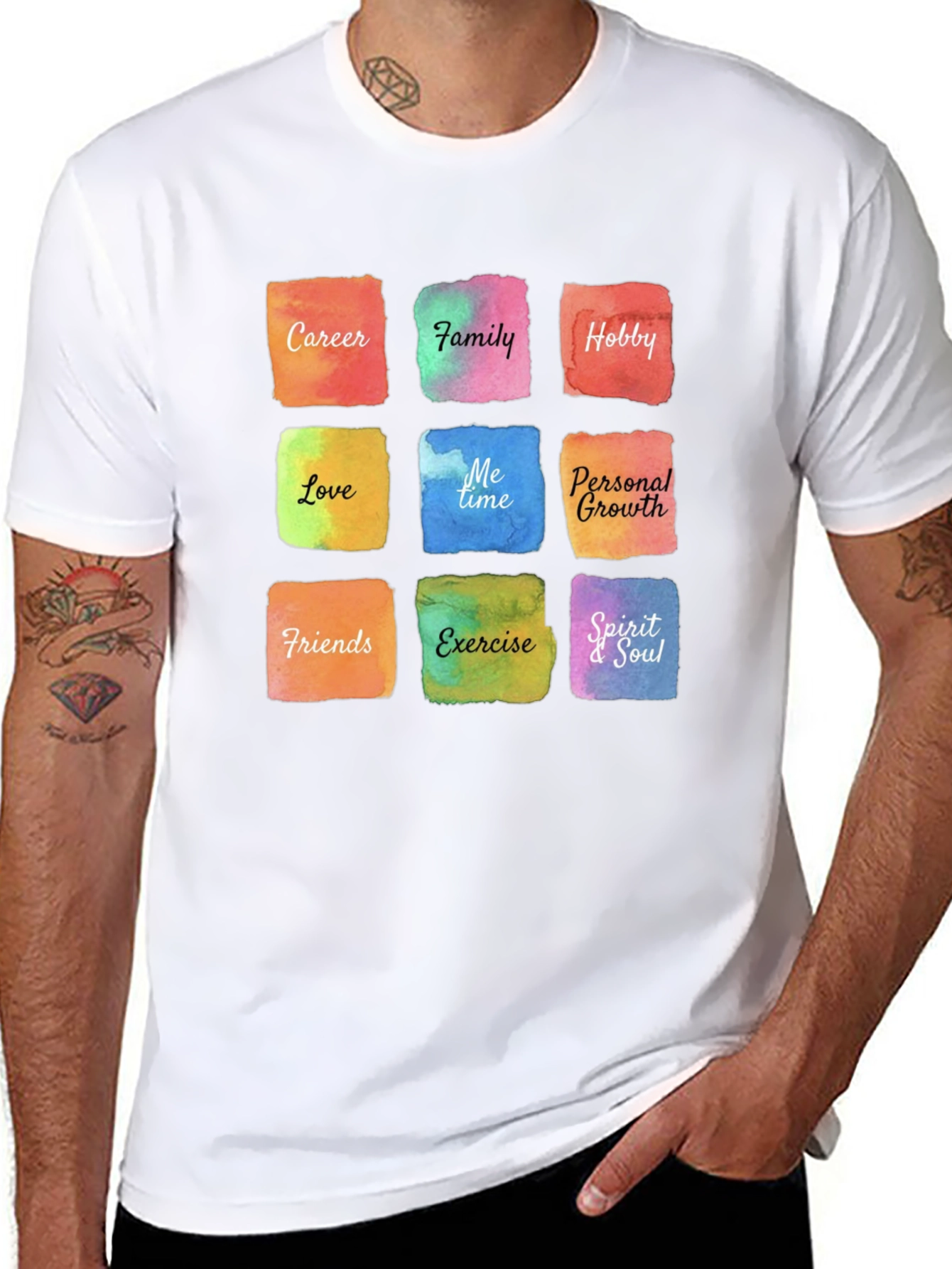 Black Mindful Life T-Shirt - Watercolor Balance Design view 8