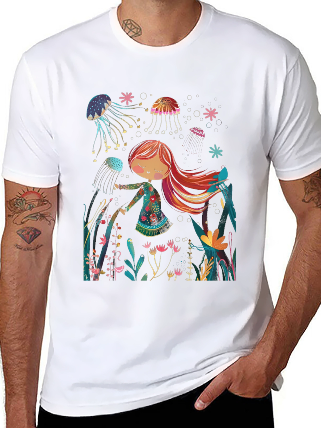 Black Whimsical Jellyfish T-Shirt - Unique Graphic Tee view 8