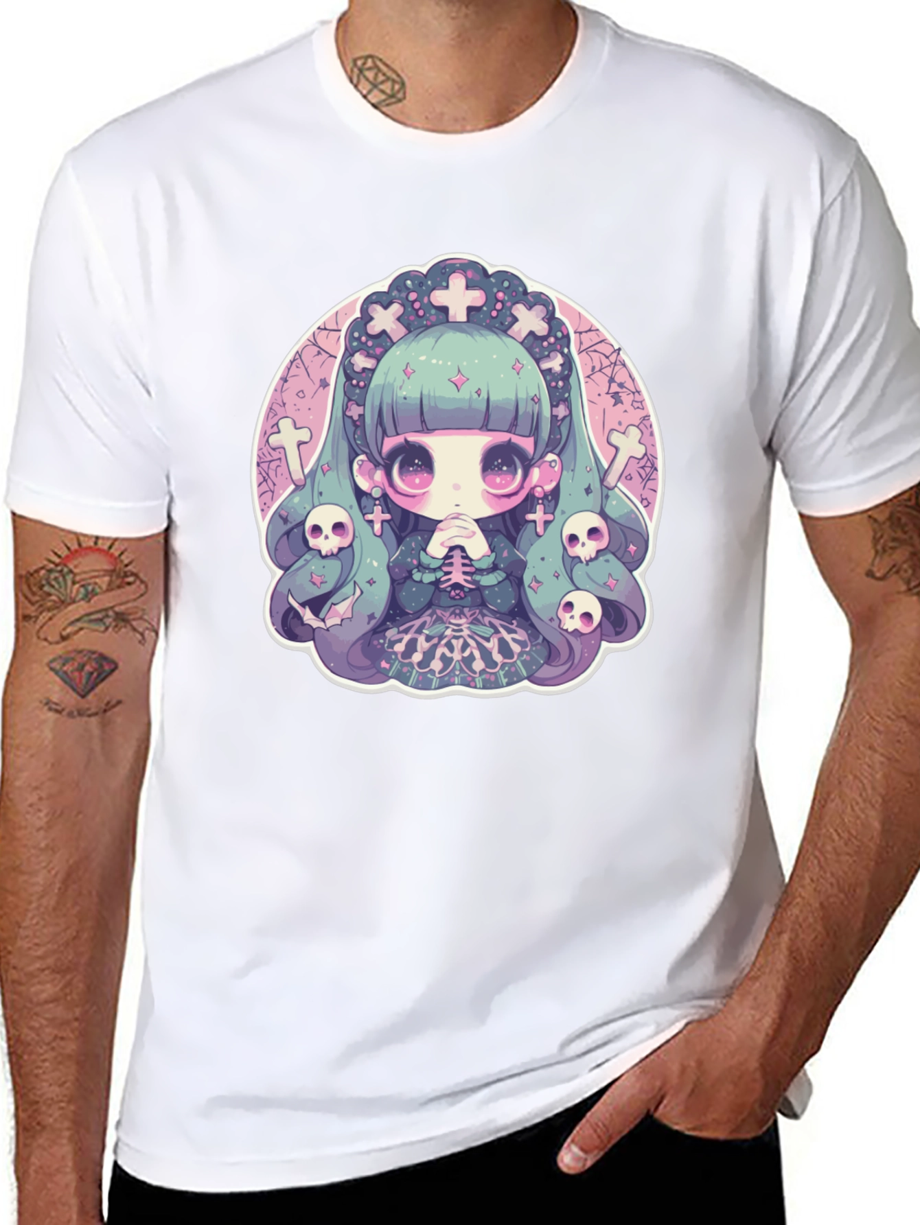 Black Gothic Anime Girl T-Shirt view 8
