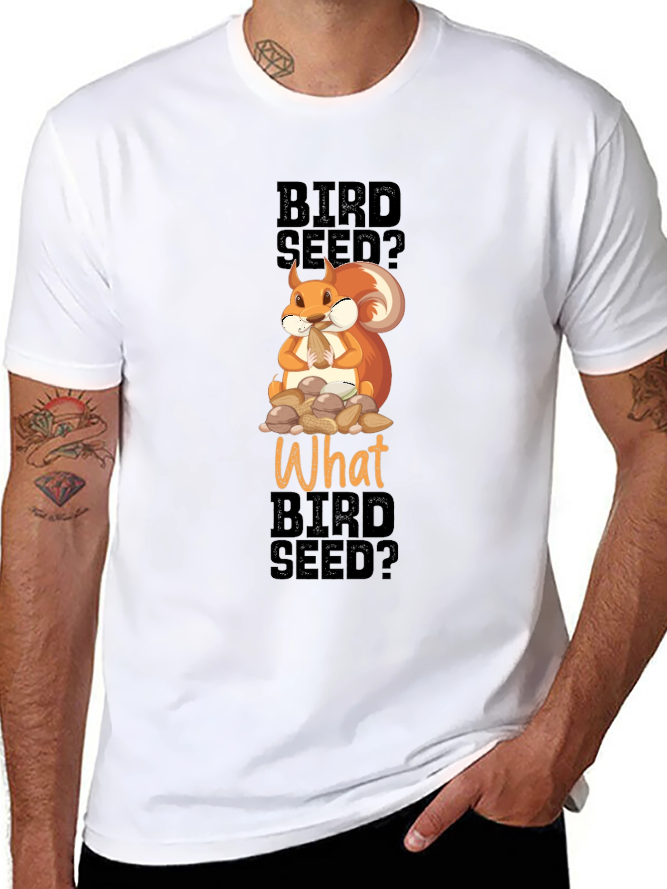 Black Funny Squirrel Bird Seed? T-Shirt view 8