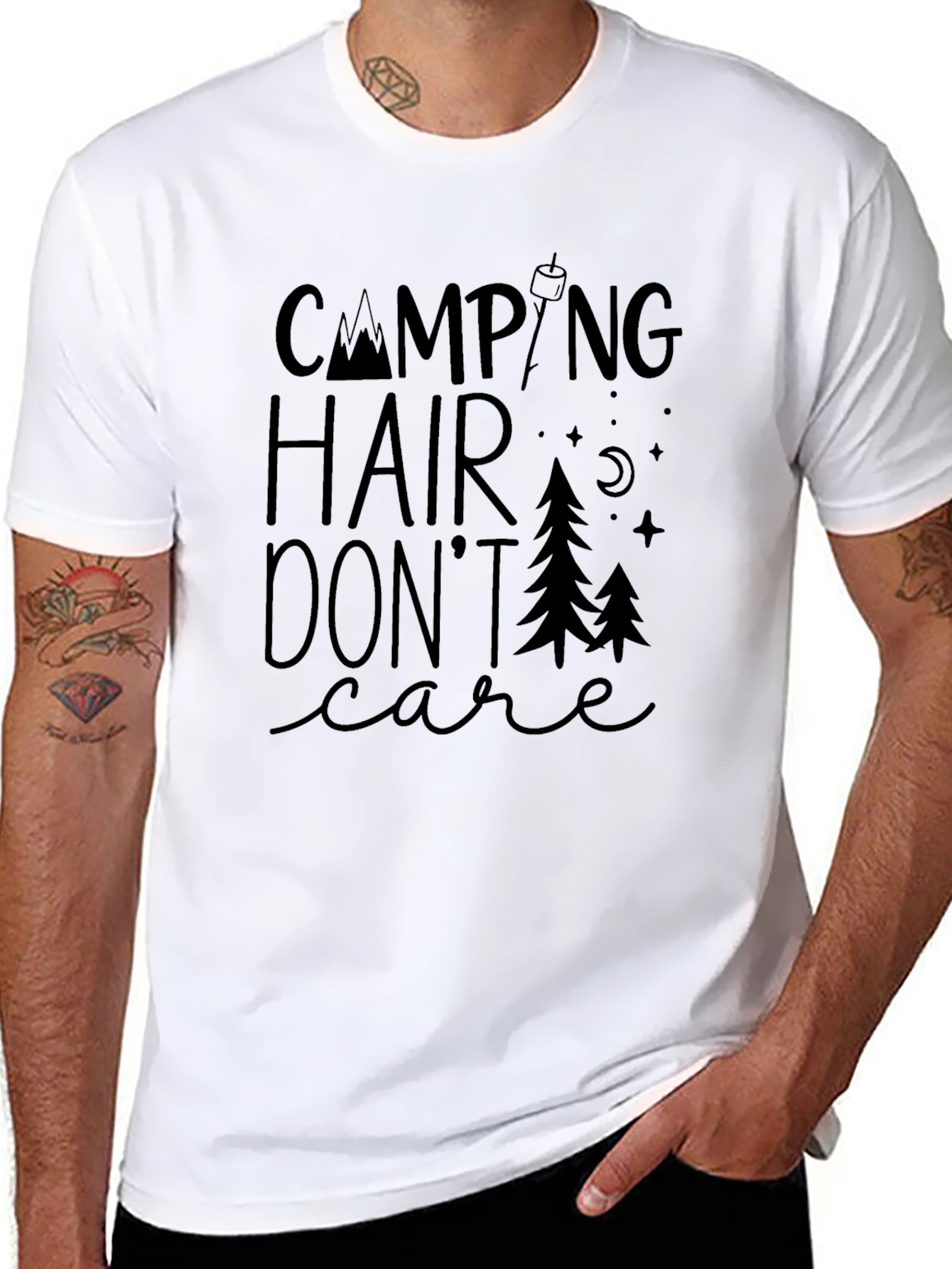 Black Camping Hair Don't Care Graphic T-Shirt view 8
