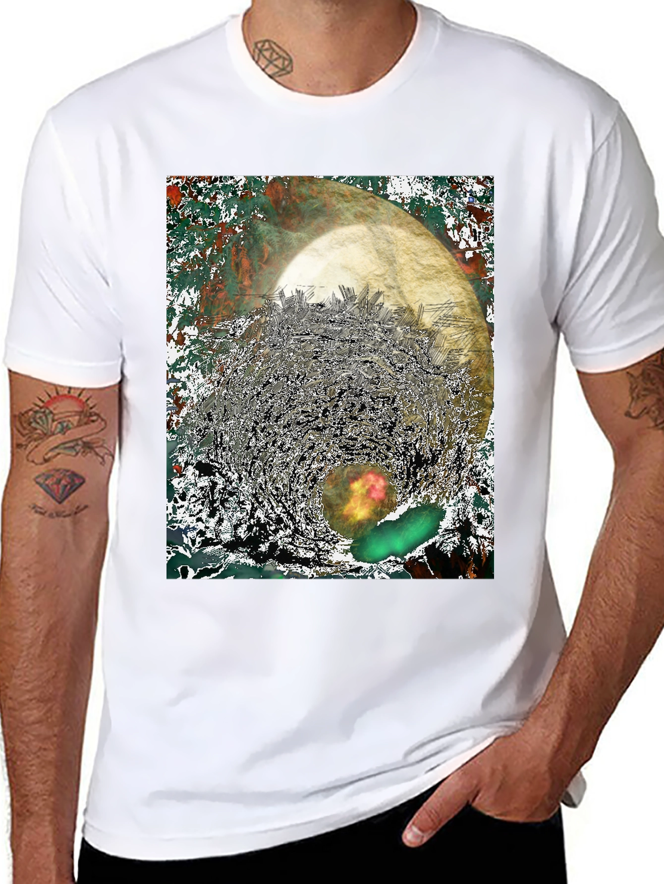 Black Abstract Print Tee - Unique Graphic T-Shirt view 8