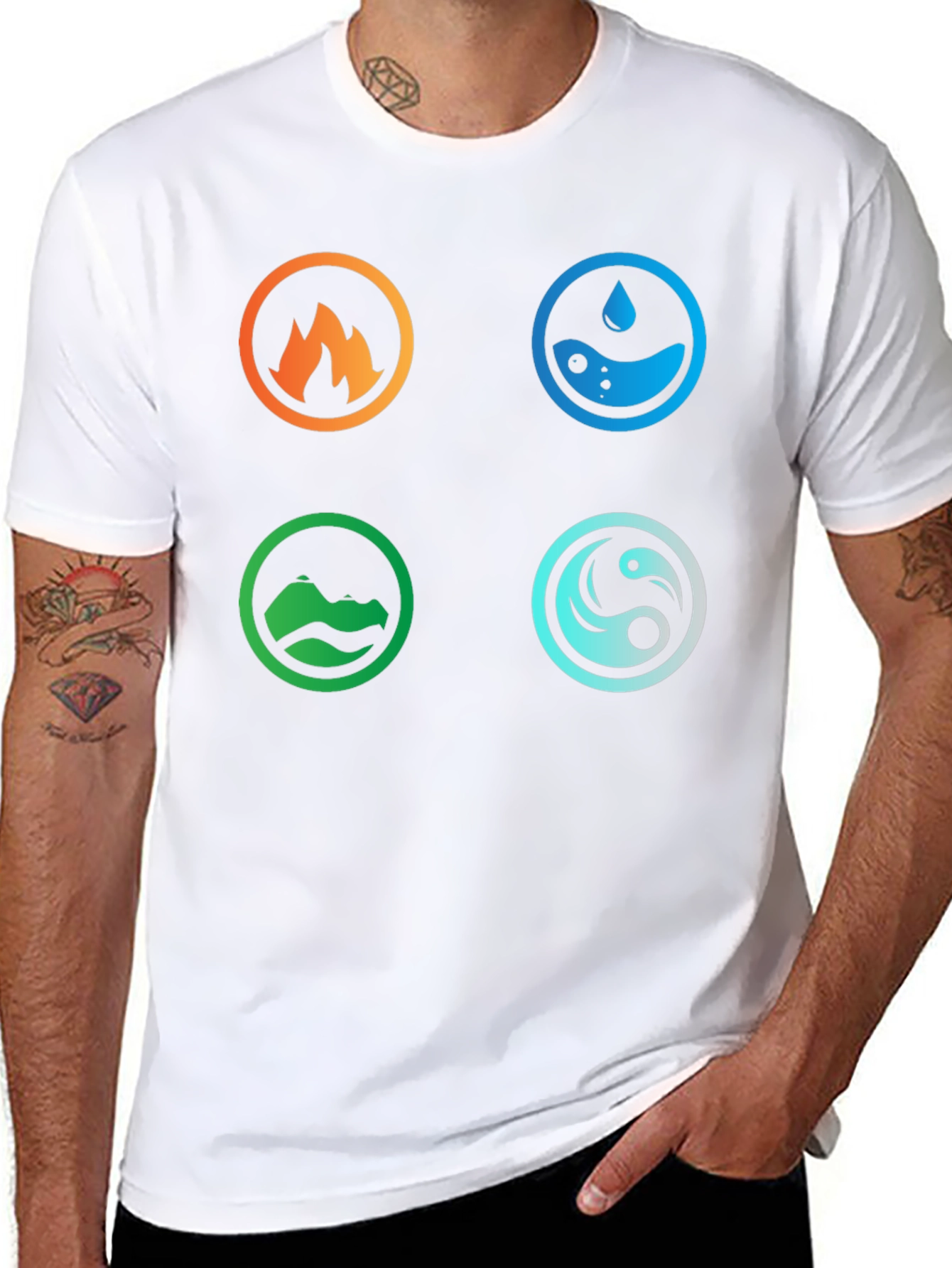 Black Elemental Symbol T-Shirt - Fire, Water, Earth, Air view 8