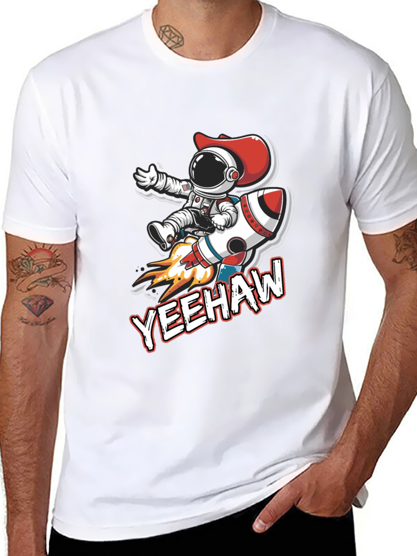 Black Yeehaw Astronaut T-Shirt: Space Cowboy Design view 8
