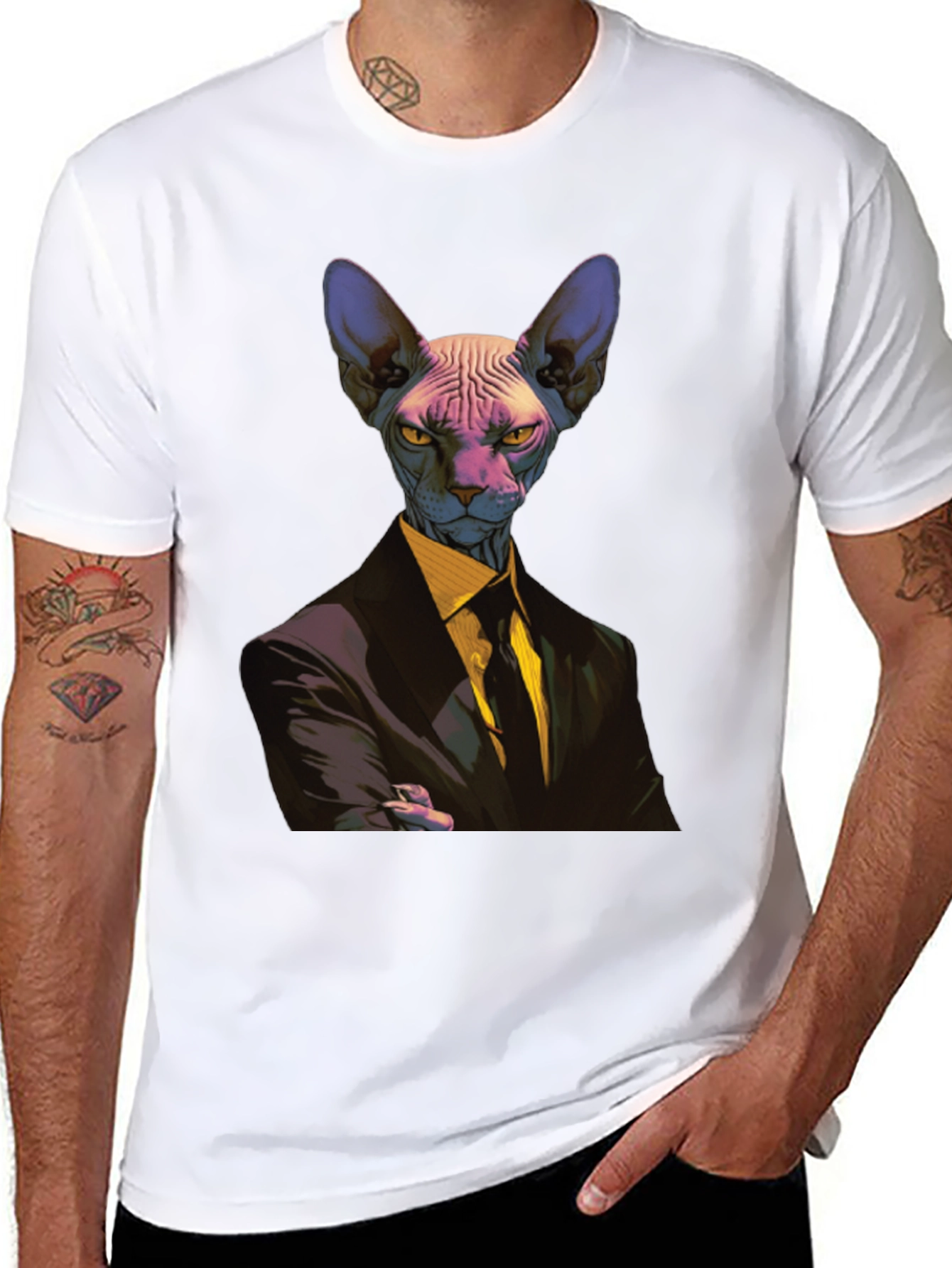 Black Sphynx Cat Suit T-Shirt - Funny Animal Tee view 8