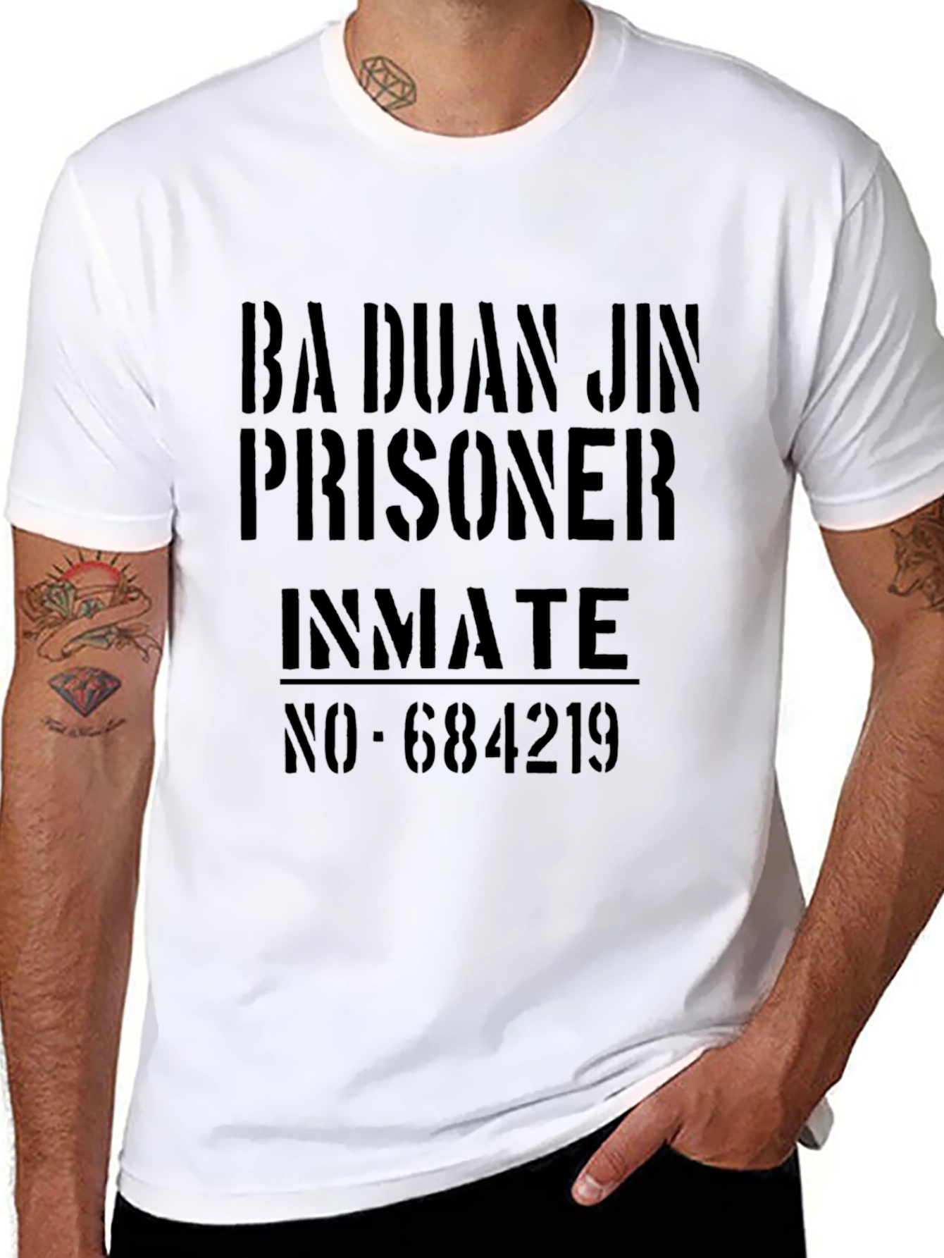 Black Ba Duan Jin Prisoner Inmate Graphic T-Shirt view 8