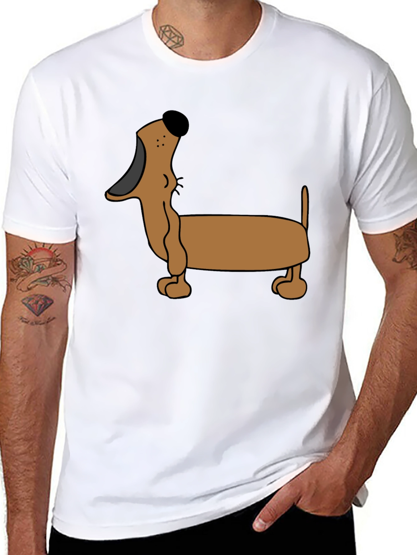 Black Cartoon Dachshund T-Shirt - Black view 8