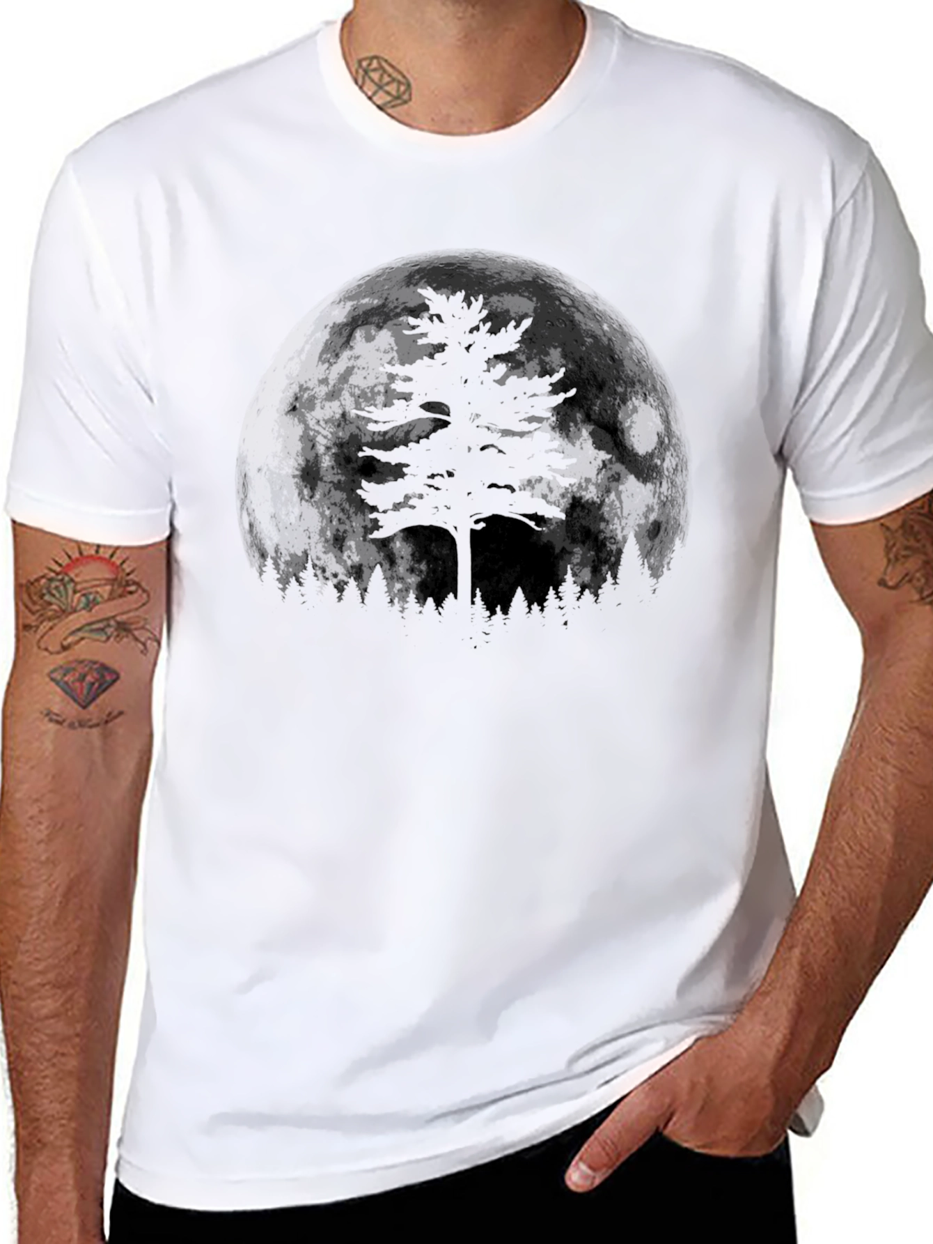 Men's Black Moonlit Tree Graphic Tee - 8