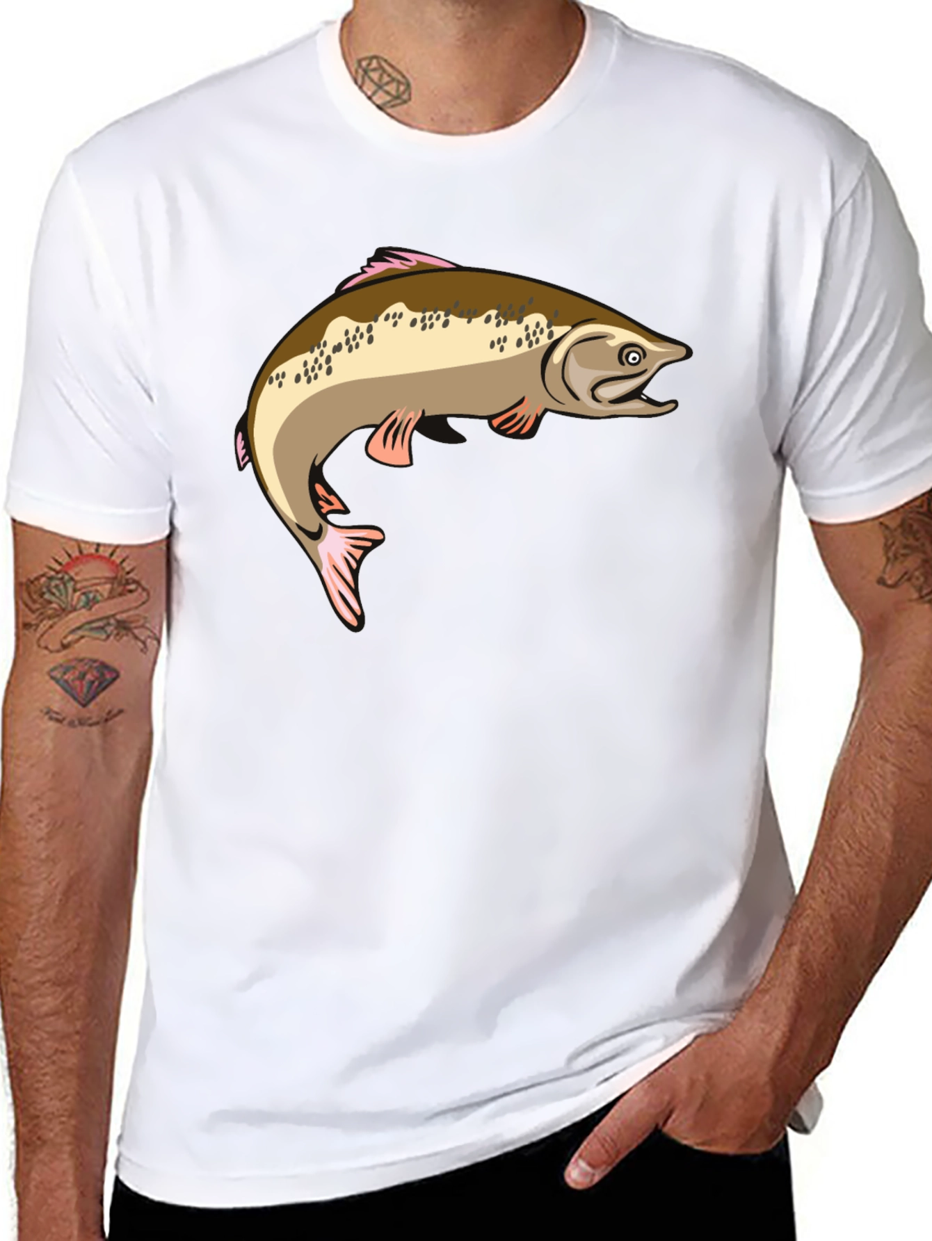 Black Fishing T-Shirt - Salmon Graphic Tee view 8