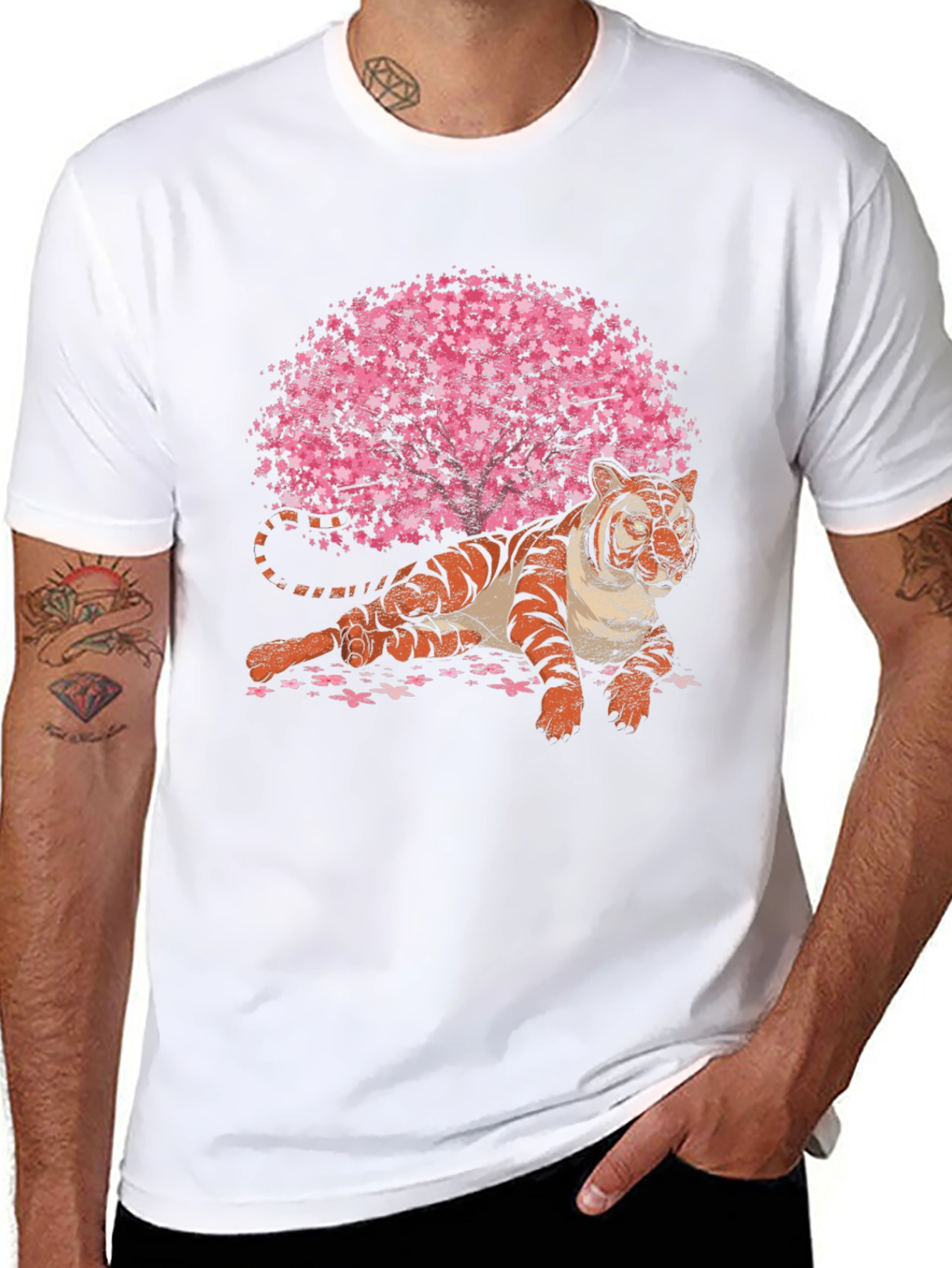 Black Tiger & Cherry Blossom Graphic T-Shirt view 8
