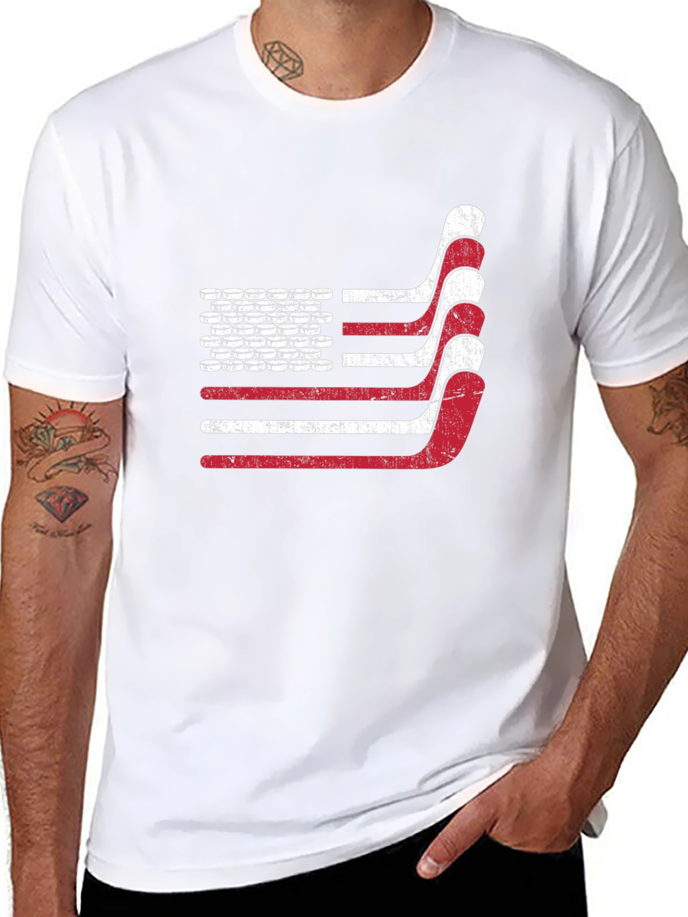 Black Hockey American Flag T-Shirt - Patriotic USA Tee view 8
