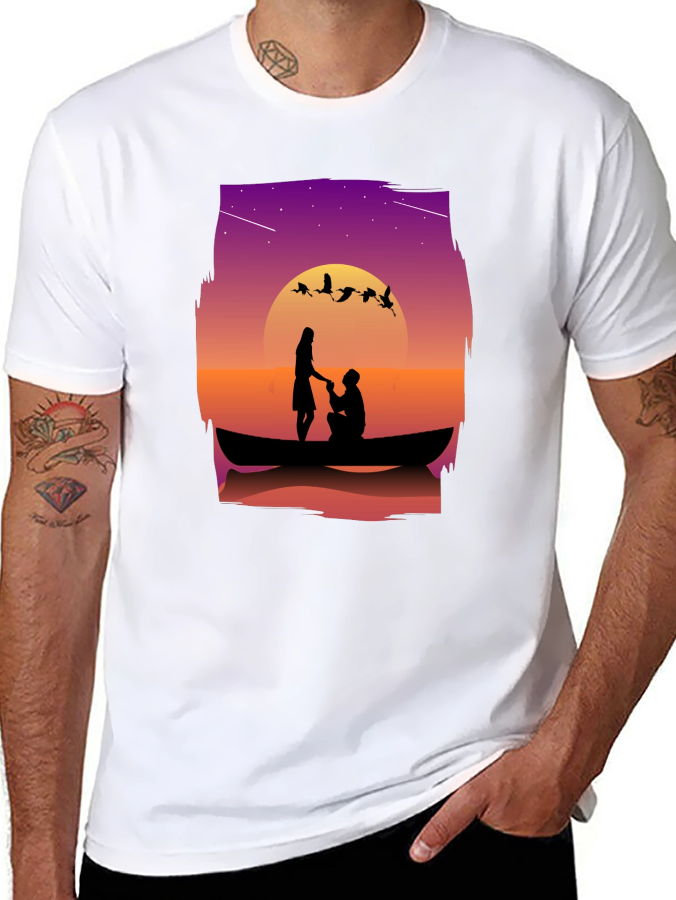 Black Romantic Sunset Proposal Graphic T-Shirt view 8