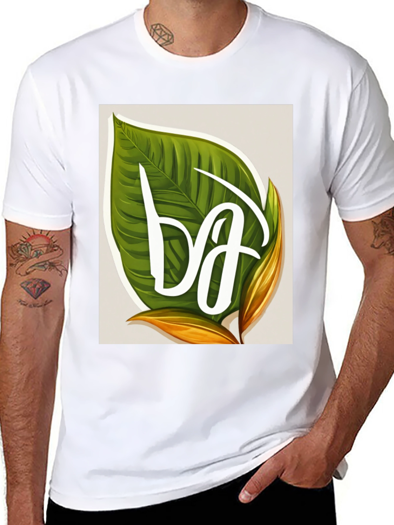 Black Leaf Letter T-Shirt - Tropical Style view 8