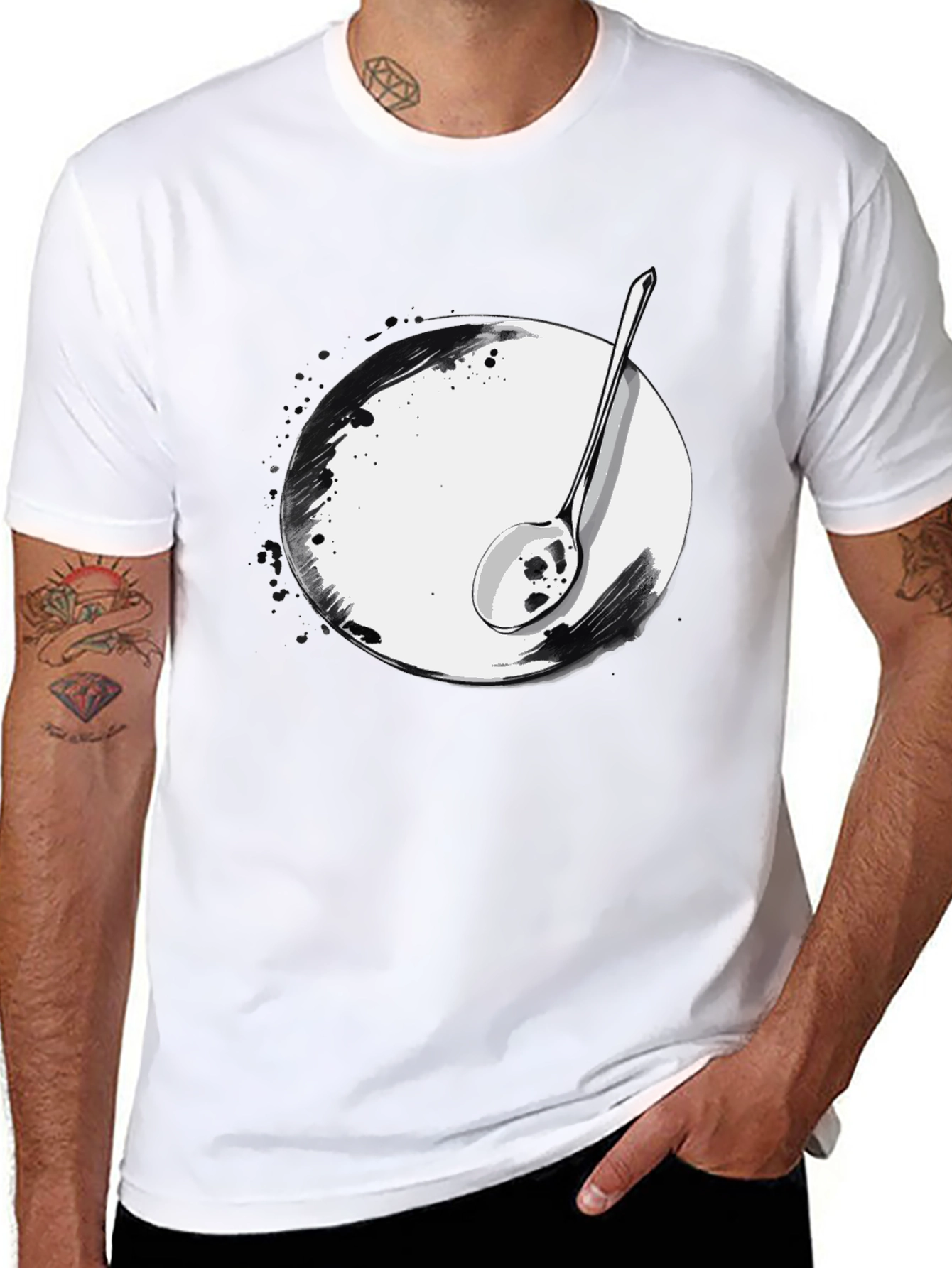 Black Spoon & Plate Graphic Tee - Modern Art Shirt view 8