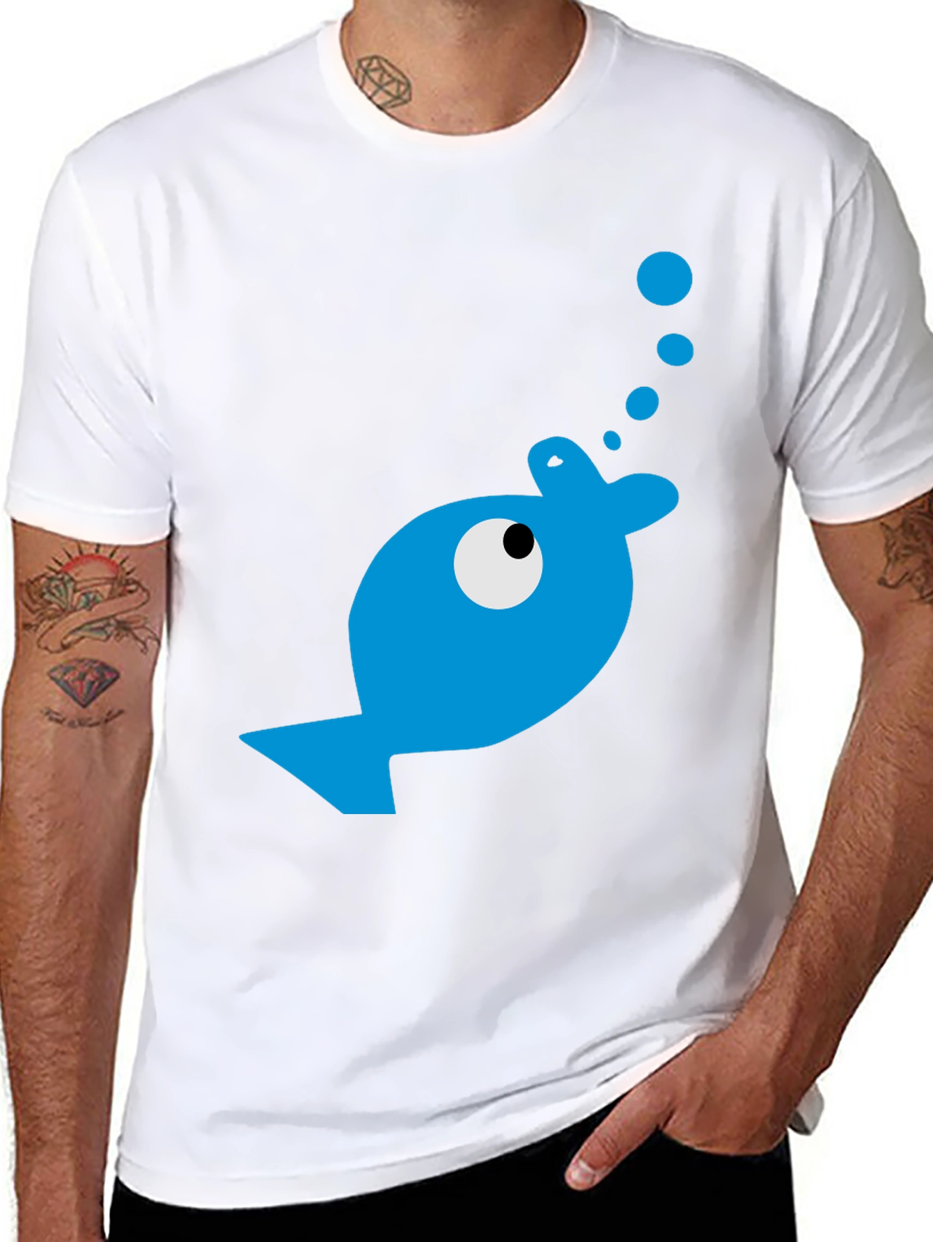 Black Blue Fish Graphic T-Shirt - Casual Comfort view 8