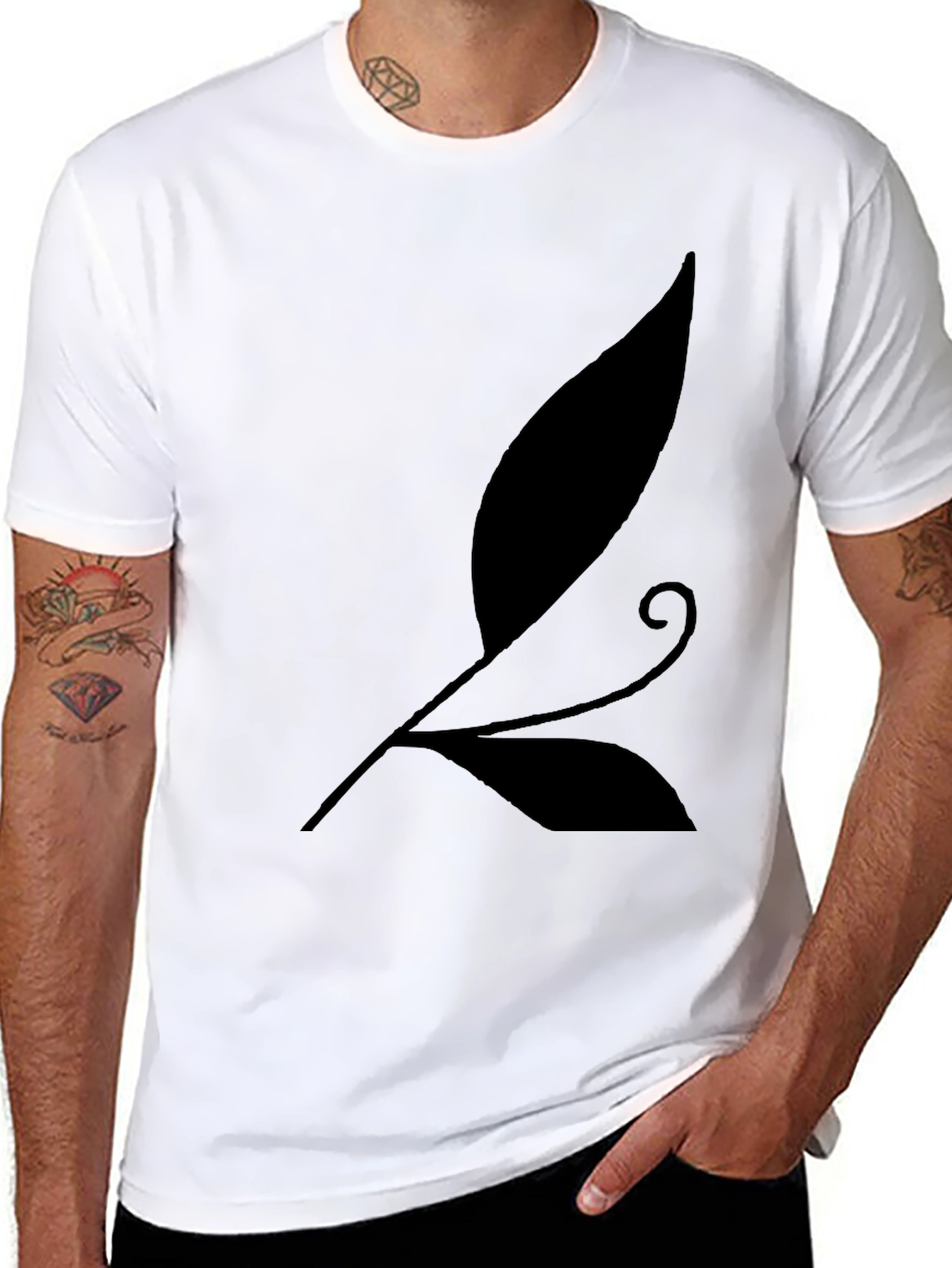 Black Elegant Leaf Design Black T-Shirt - Stylish & Unique view 8