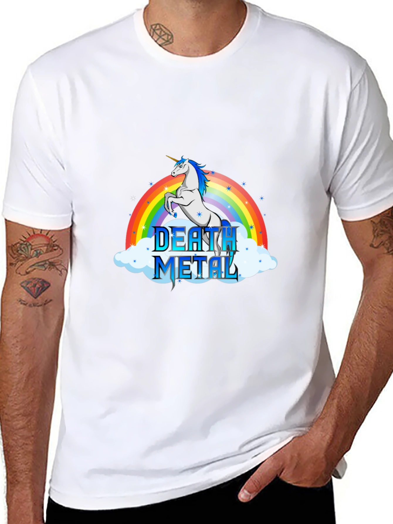 Black Death Metal Unicorn T-Shirt - Rainbow Design view 8