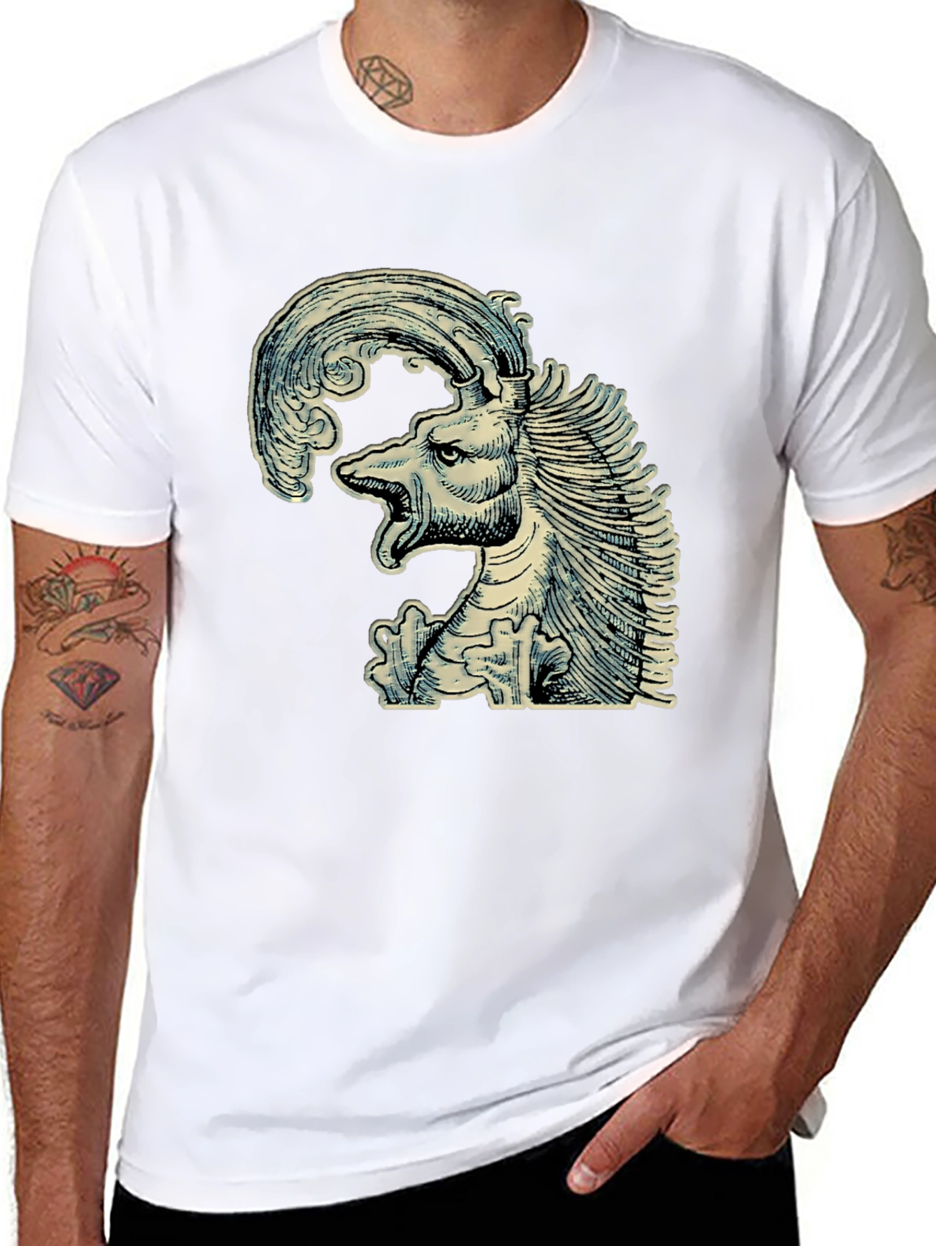 Black Mythical Creature Graphic Tee - Unique Black T-Shirt view 8