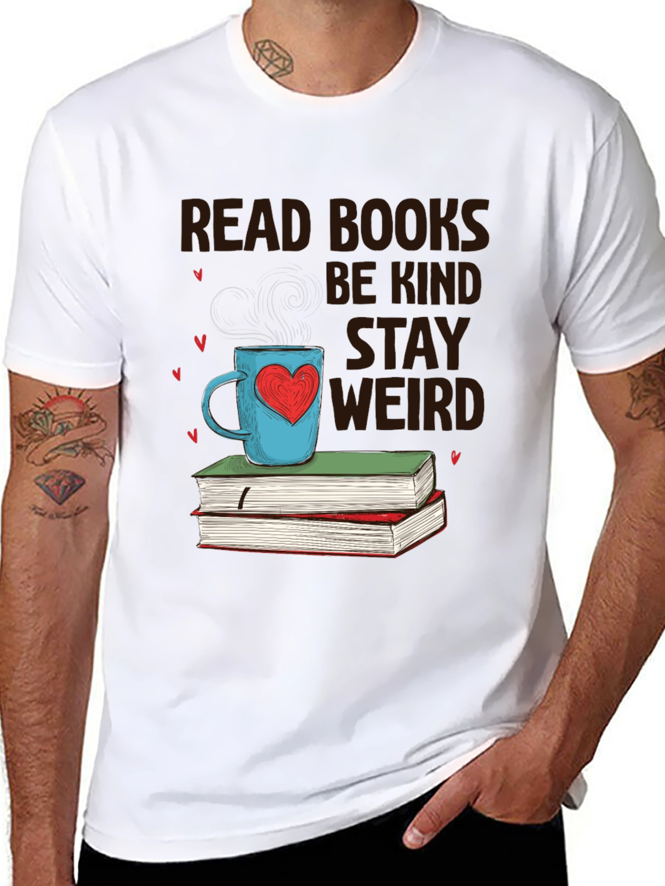 Black Read Books Be Kind Stay Weird T-Shirt view 8