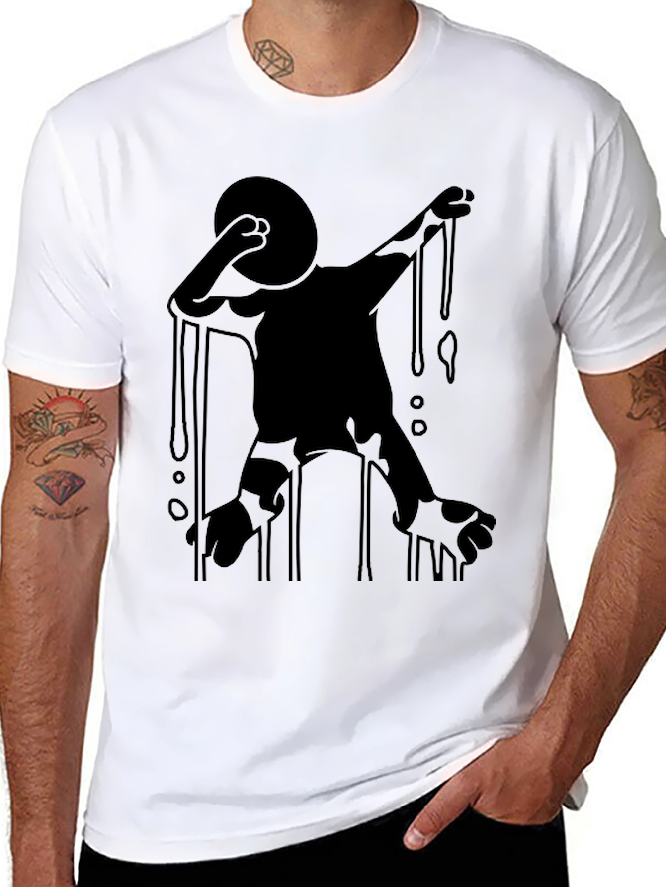 Black Abstract Dripping Figure Black Graphic Tee view 8