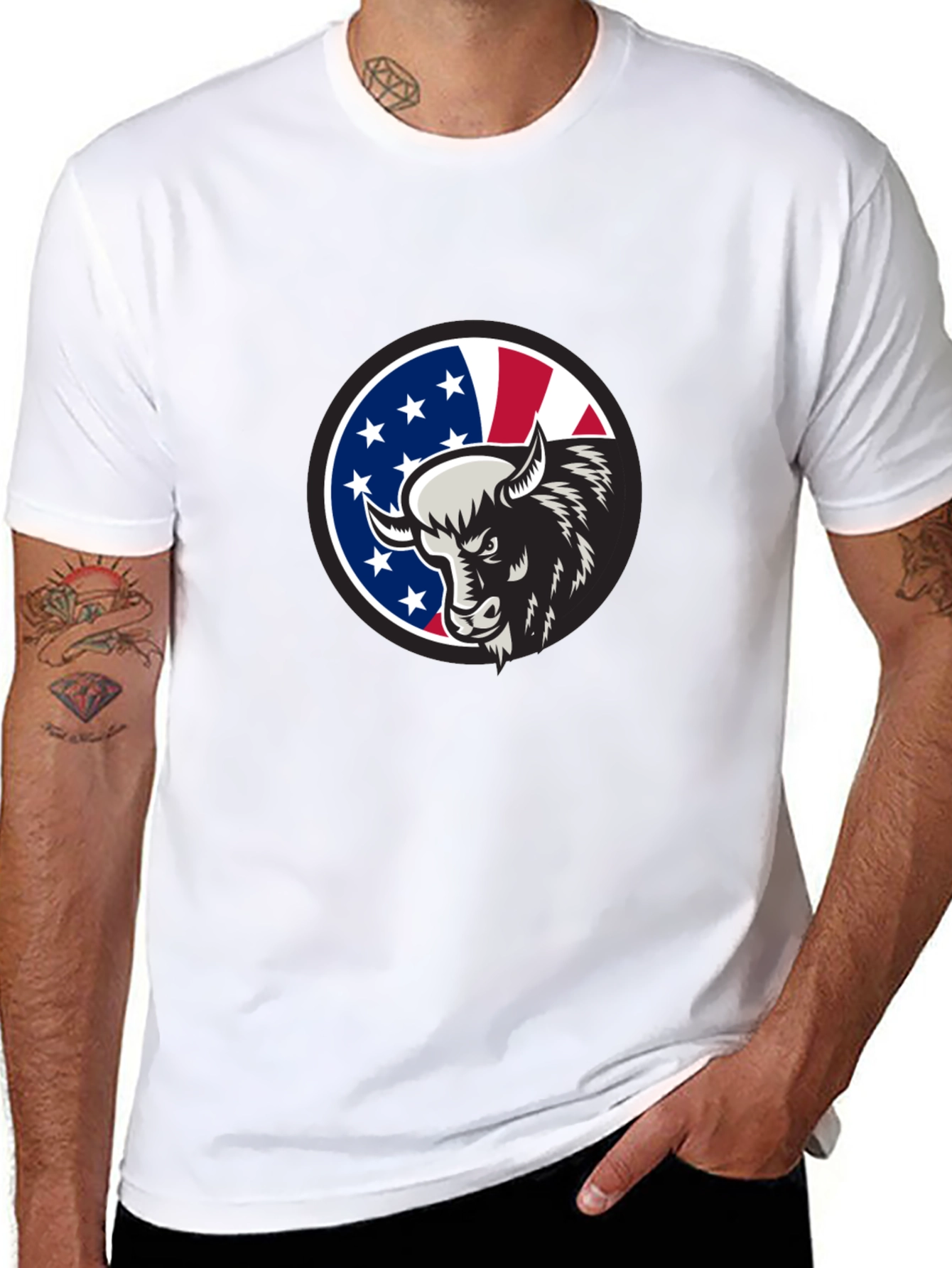 Black American Bison Graphic Tee - Black Cotton Blend view 8