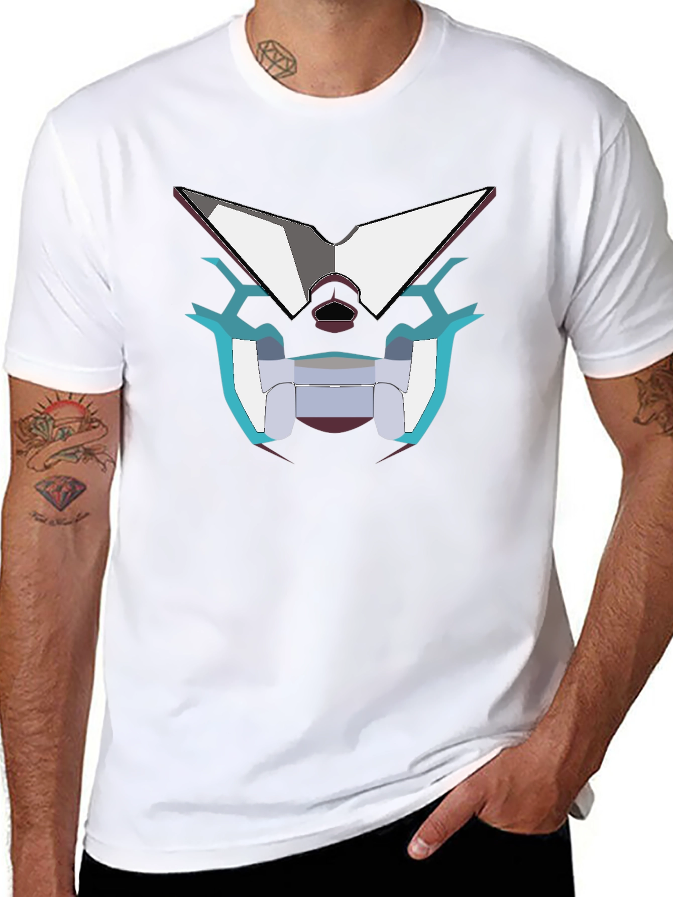 Black Geometric Robot Face Graphic Black T-Shirt view 8
