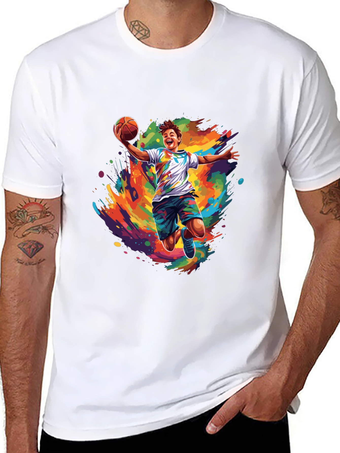 Black Basketball Splash Graphic Tee - Vibrant Design view 8