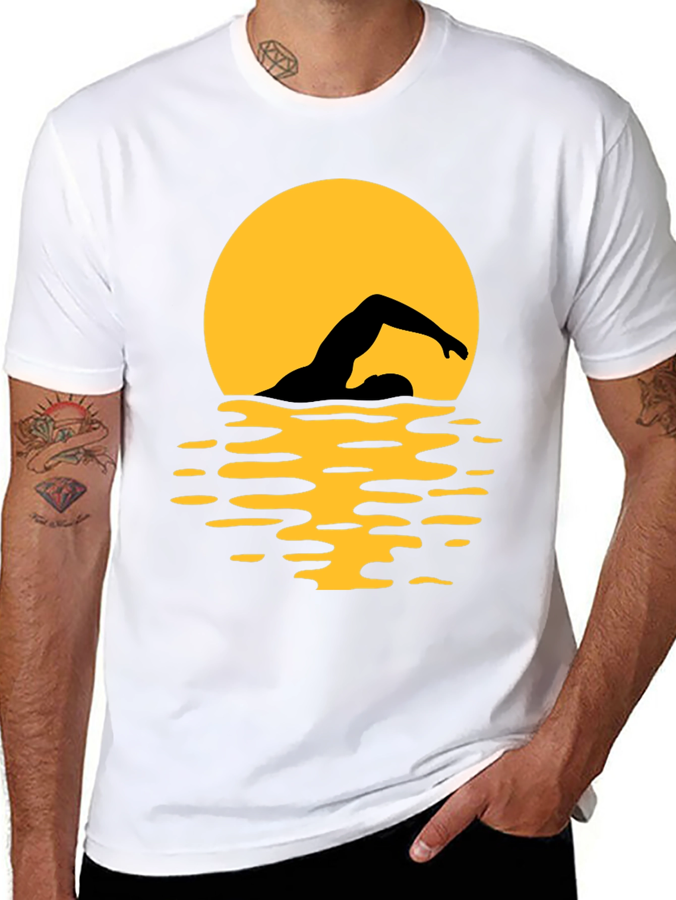 Black Swimmer Silhouette T-Shirt - Black Graphic Tee view 8