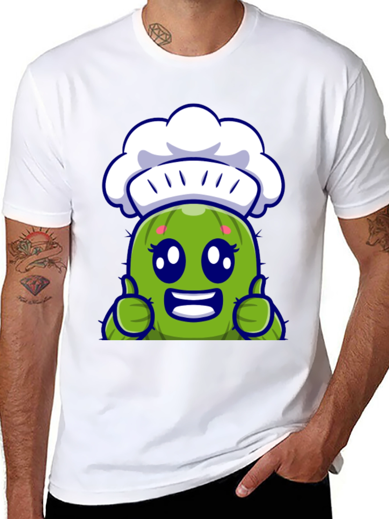 Black Cute Chef Cactus Cartoon Graphic Tee view 8