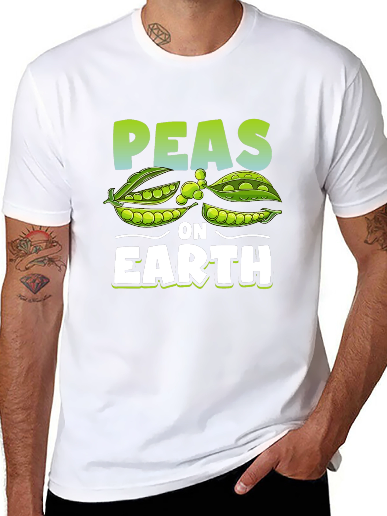 Black Peas on Earth Graphic T-Shirt - Vegan Humor Tee view 8
