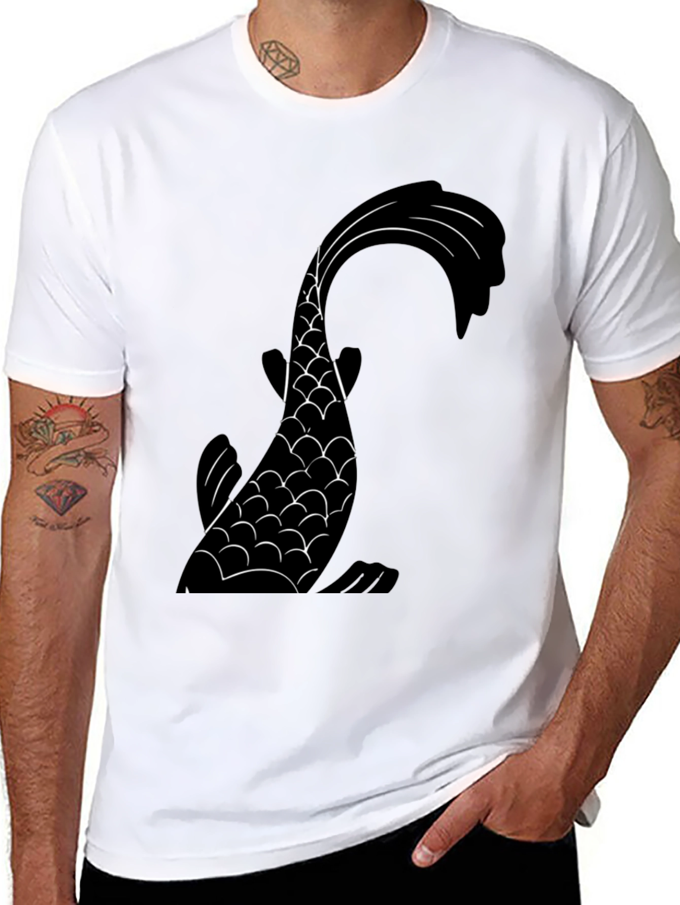 Black Koi Fish Graphic Tee - Stylish Black T-Shirt view 8