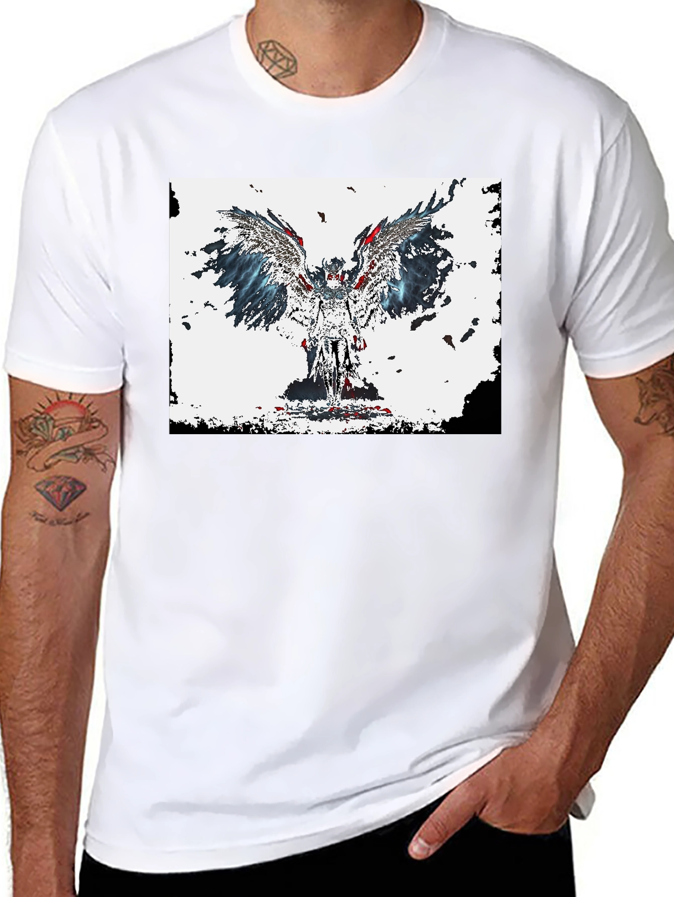 Winged Angel Graphic Tee - Stylish Black T-Shirt - 8
