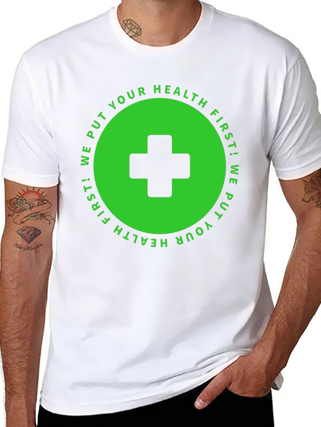 Black Health First T-Shirt: Black with Medical Cross Design view 8