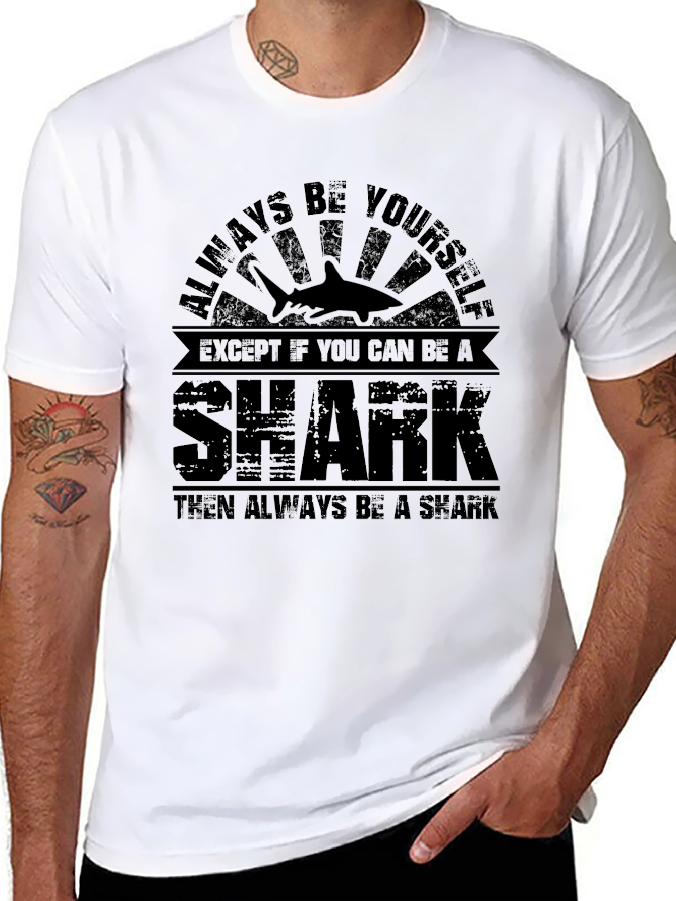 Black Always Be A Shark T-Shirt, Black Cotton Blend Graphic Tee view 8