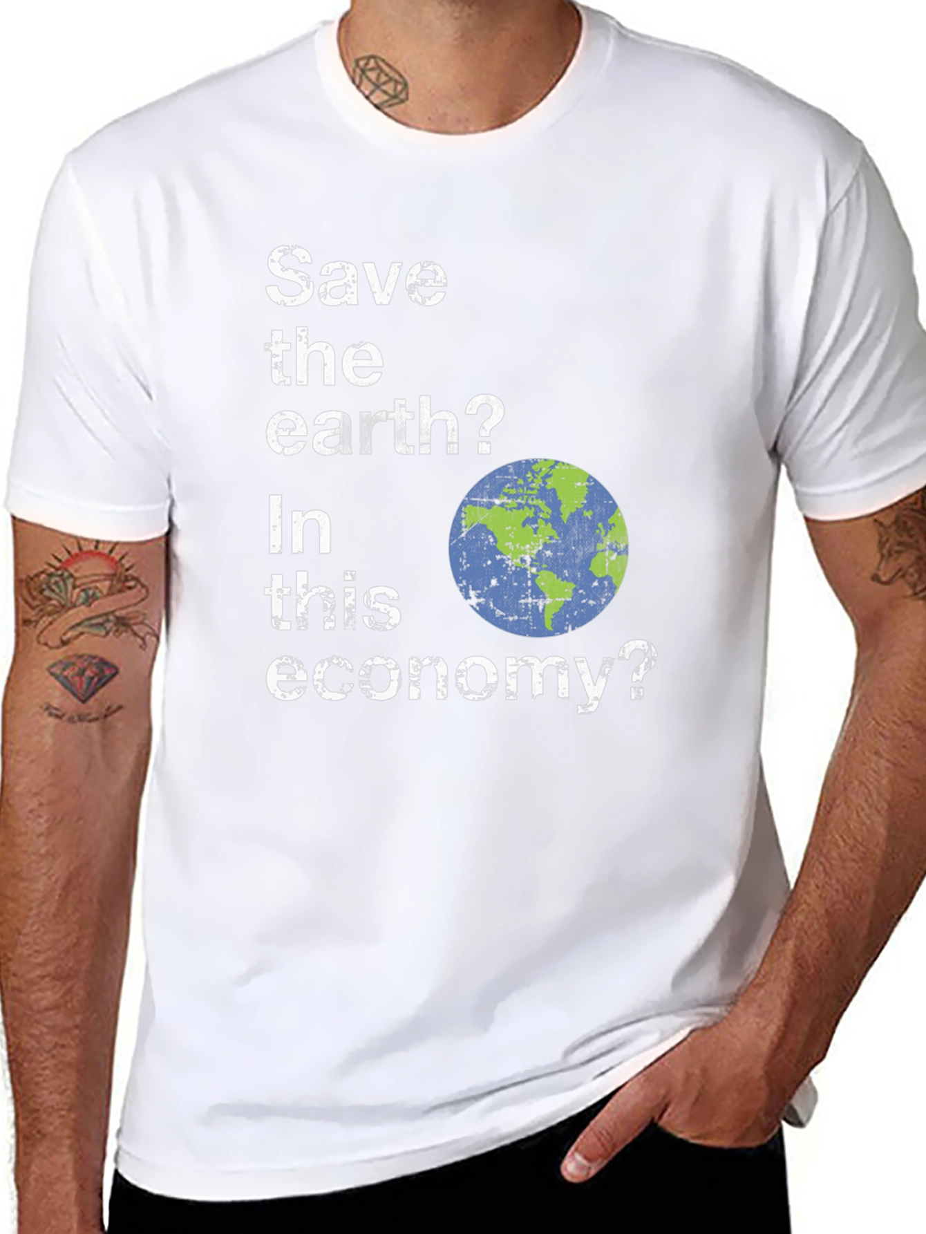 Black Save the Earth? Funny Graphic T-Shirt view 8