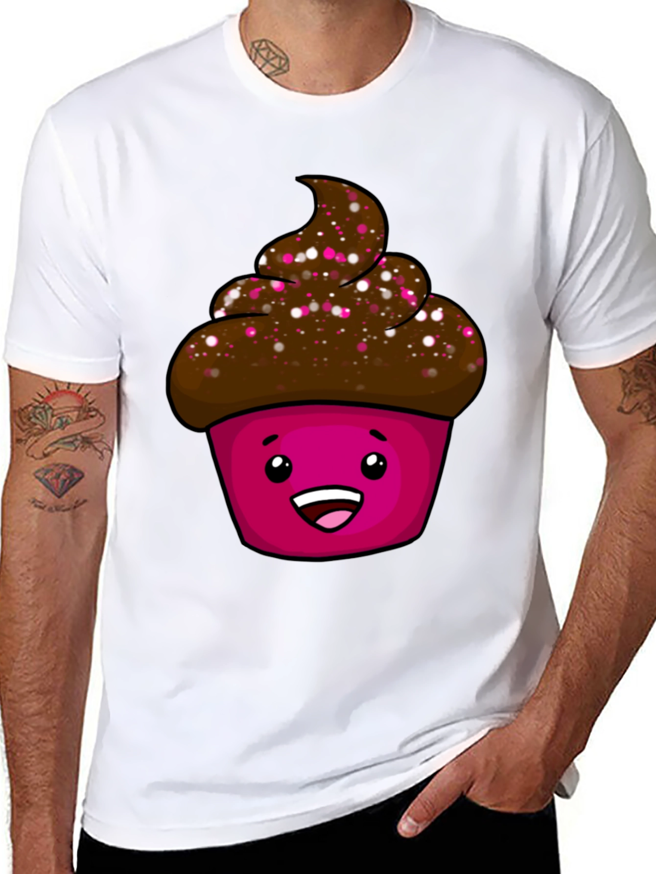 Black Cute Cupcake Graphic T-Shirt - Unisex Black Tee view 8
