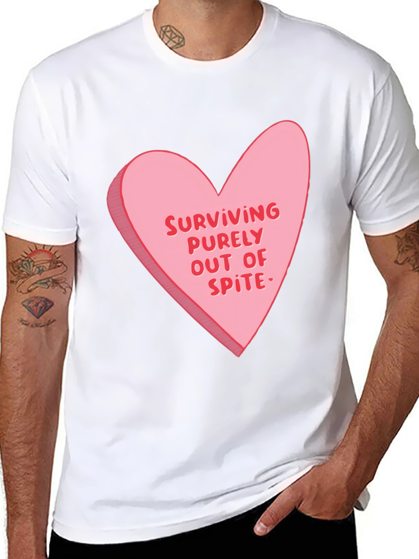 Black Surviving Out of Spite Valentine's Day Heart Graphic Tee view 8